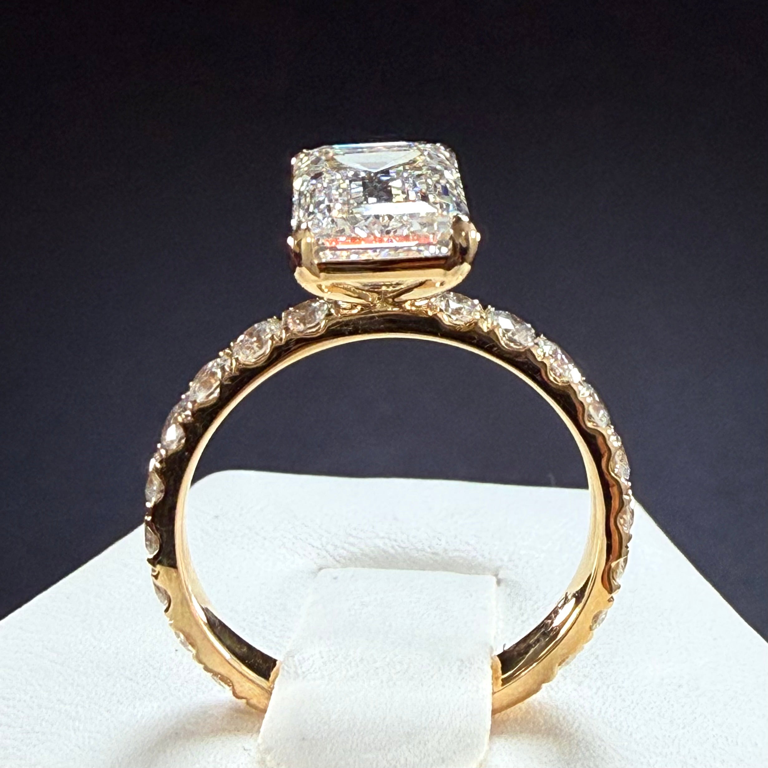 Elongated Emerald Cut Lab Grown Diamond Engagement Ring | 3.75ct IGI Certified | 14K Yellow Gold Pavé