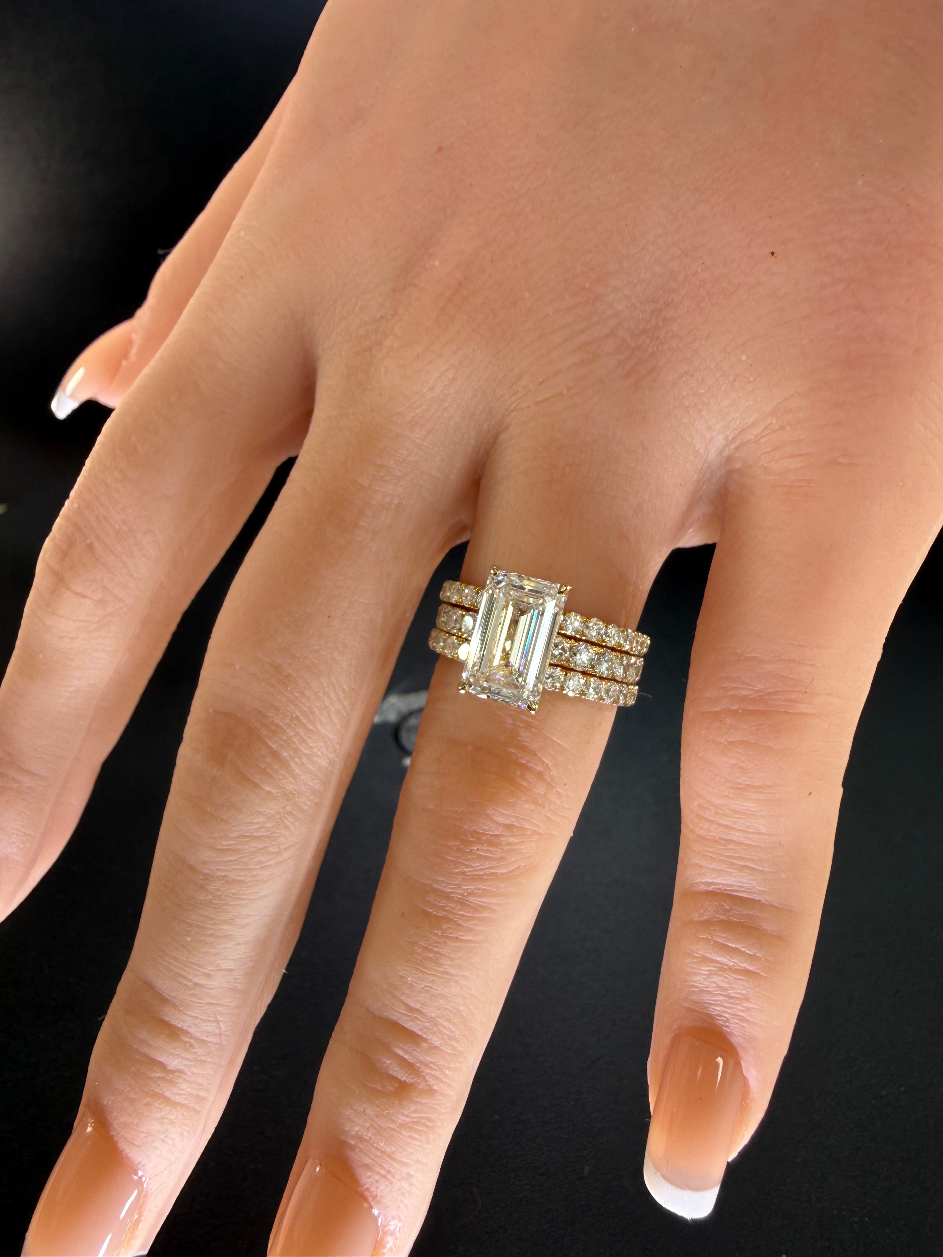 Elongated Emerald Cut Lab Grown Diamond Engagement Ring | 3.75ct IGI Certified | 14K Yellow Gold Pavé