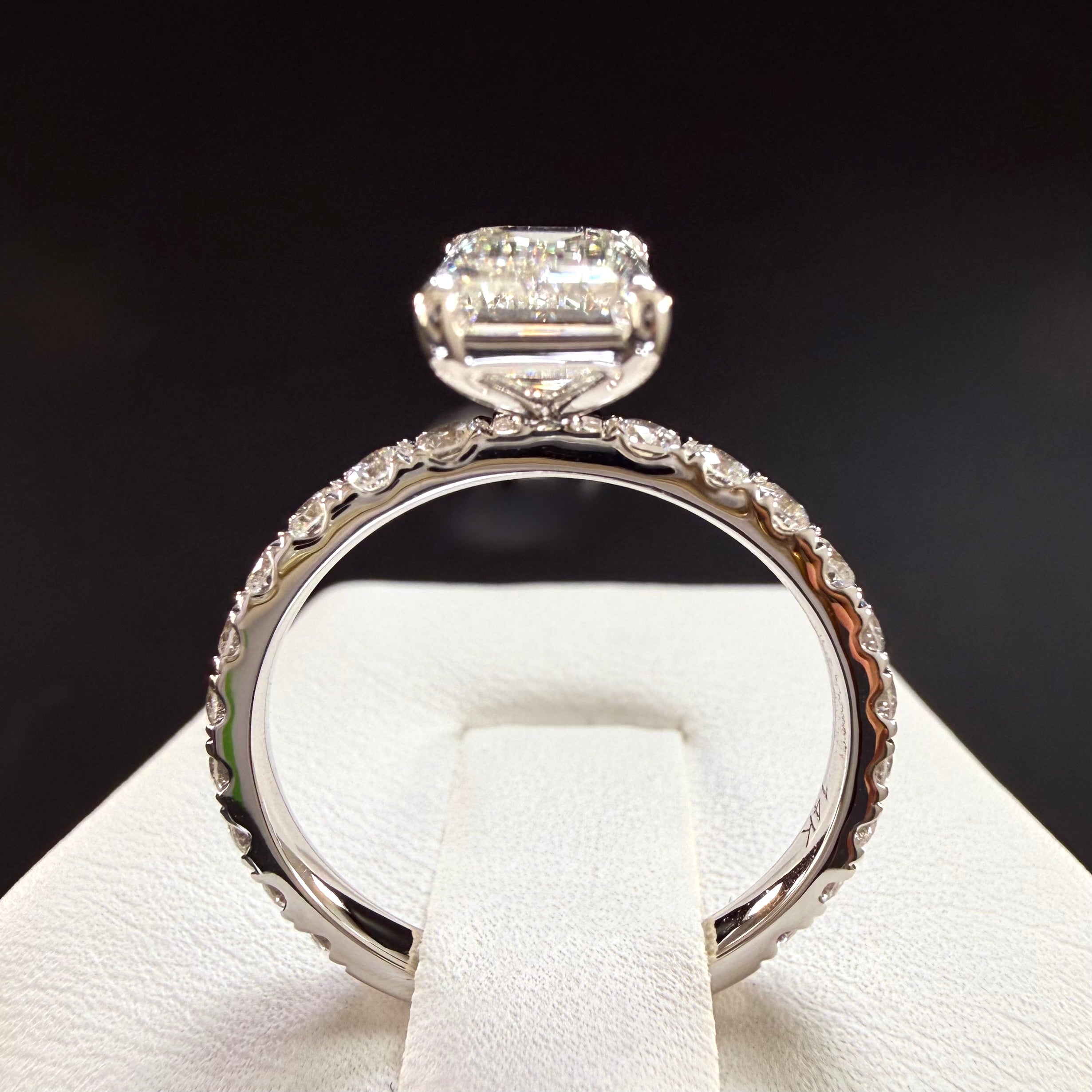 Elongated Emerald Cut Lab Grown Diamond Engagement Ring | 2.77ct IGI Certified | 14K White Gold Pavé
