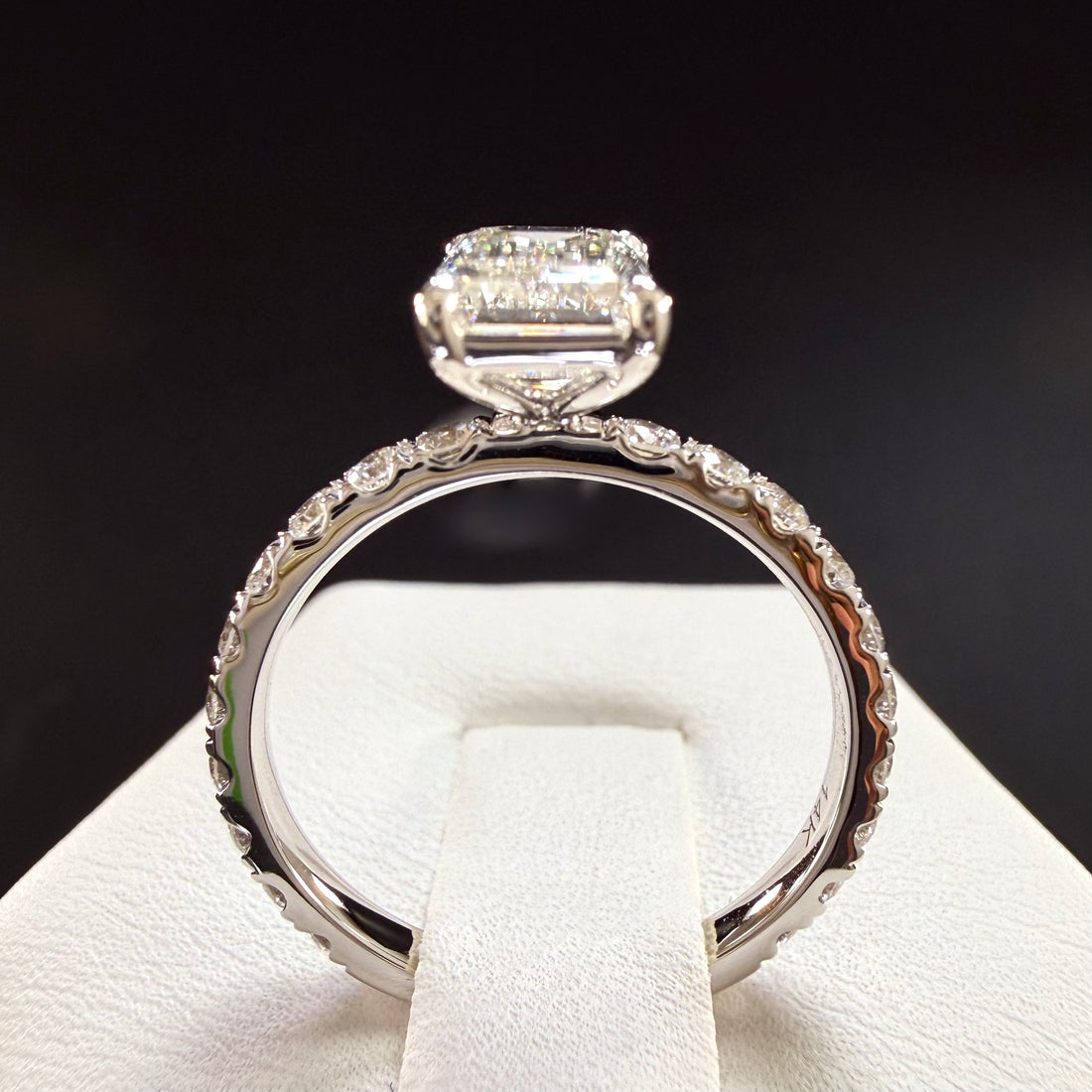 Elongated Emerald Cut Lab Grown Diamond Engagement Ring | 2.77ct IGI Certified | 14K White Gold Pavé