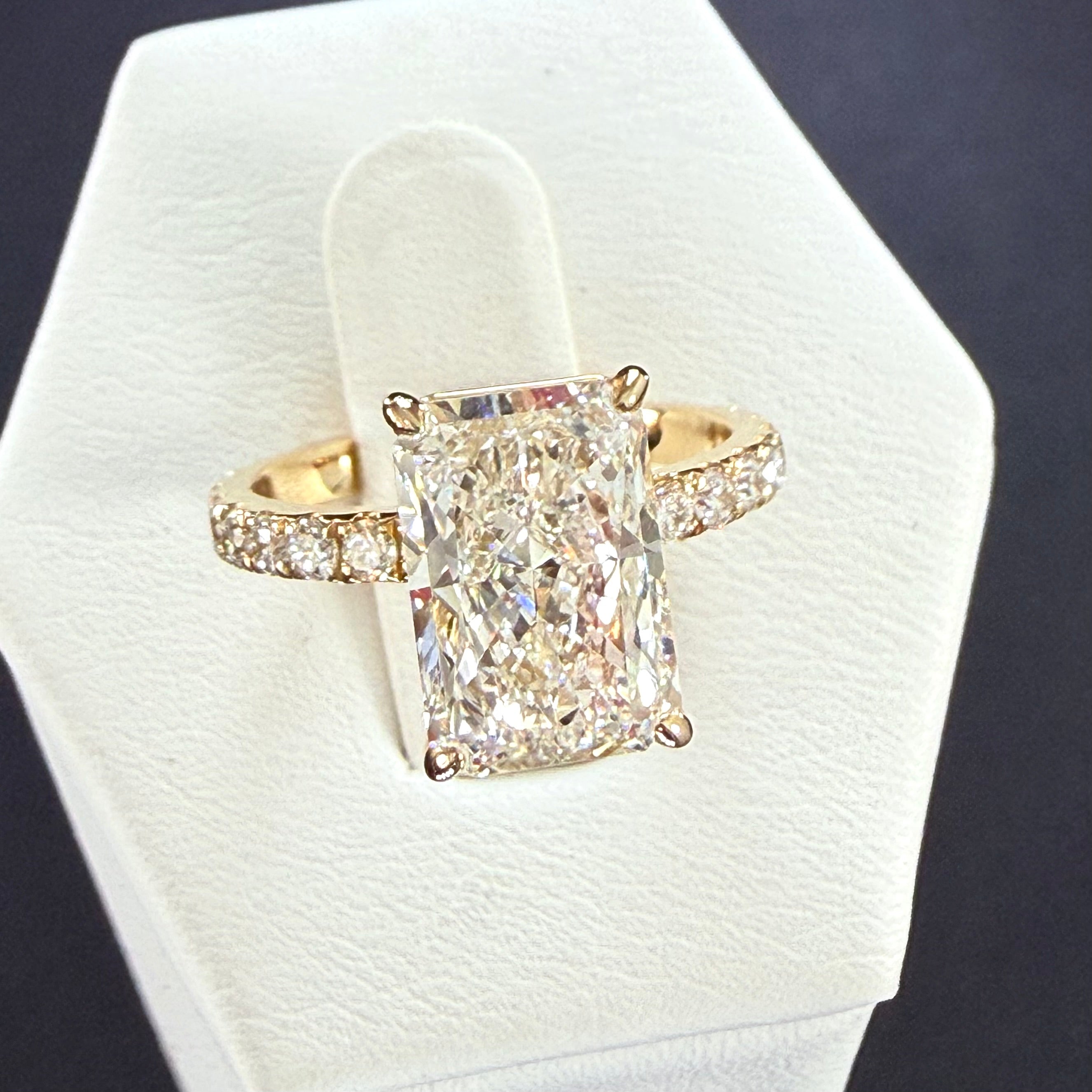 5.11 CTTW Radiant Cut Lab Grown Diamond IGI Certified14K Yellow Gold Engagement Ring