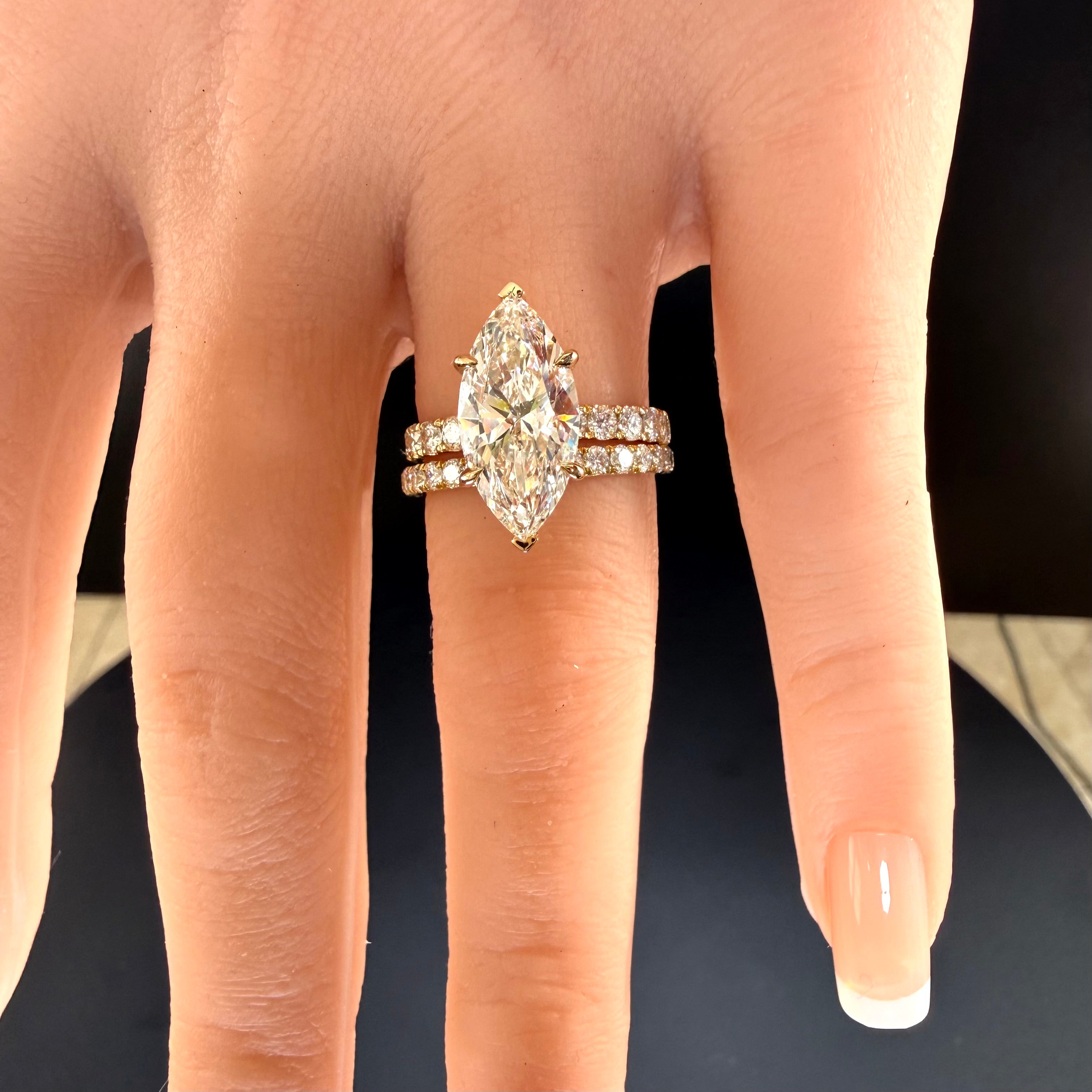 Marquise Cut Lab Grown Diamond Engagement Ring | 3.75ct IGI Certified | 14K Yellow Gold Pavé