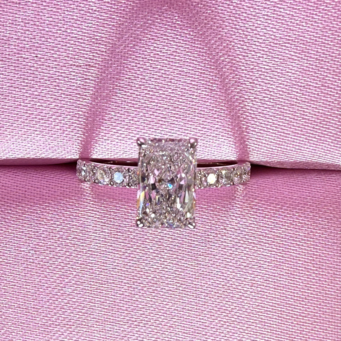 Radiant Cut Lab Grown Diamond Engagement Ring | 5.05ct IGI Certified | 14K White Gold Pavé