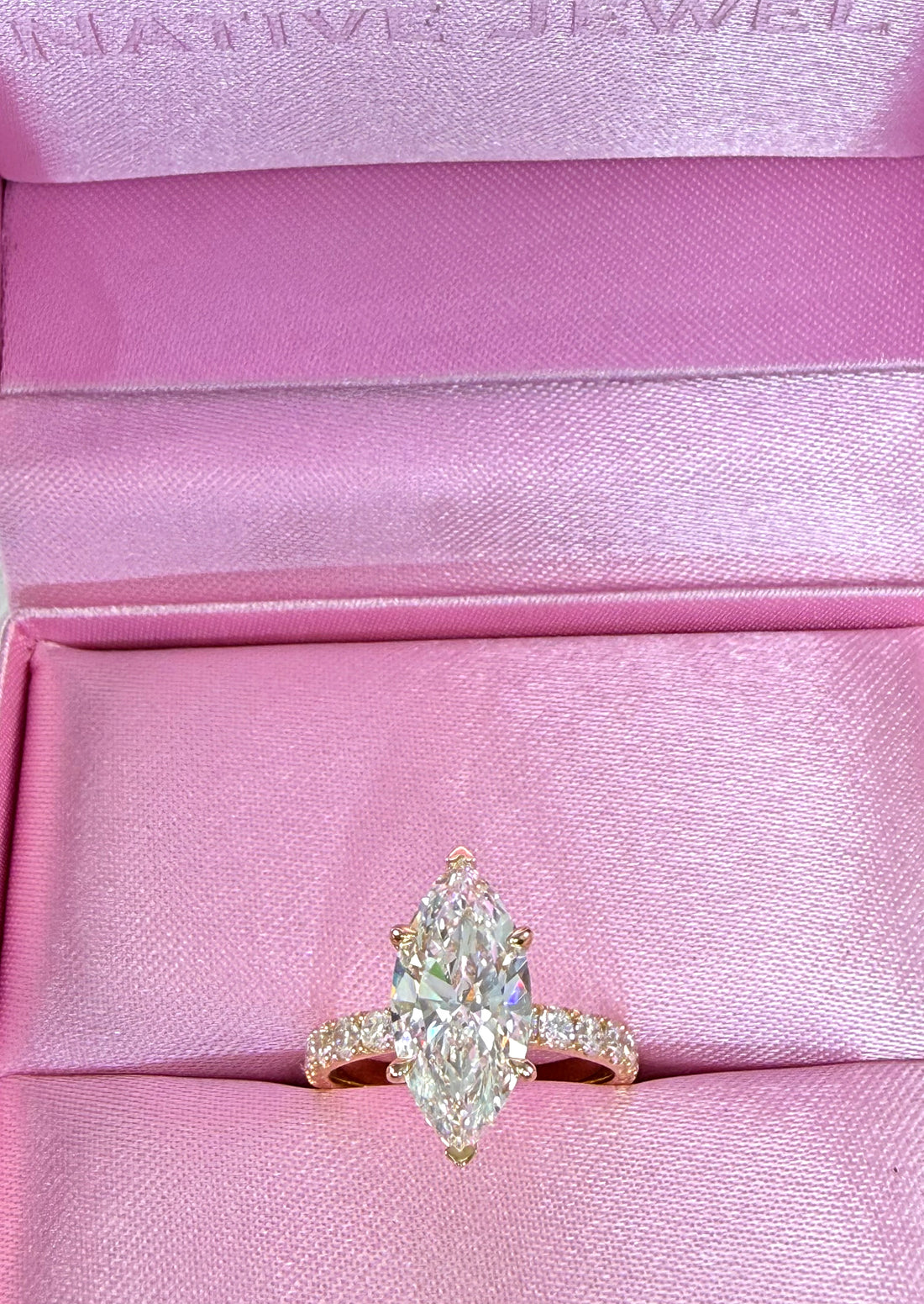 Marquise Cut Lab Grown Diamond Engagement Ring | 3.75ct IGI Certified | 14K Yellow Gold Pavé