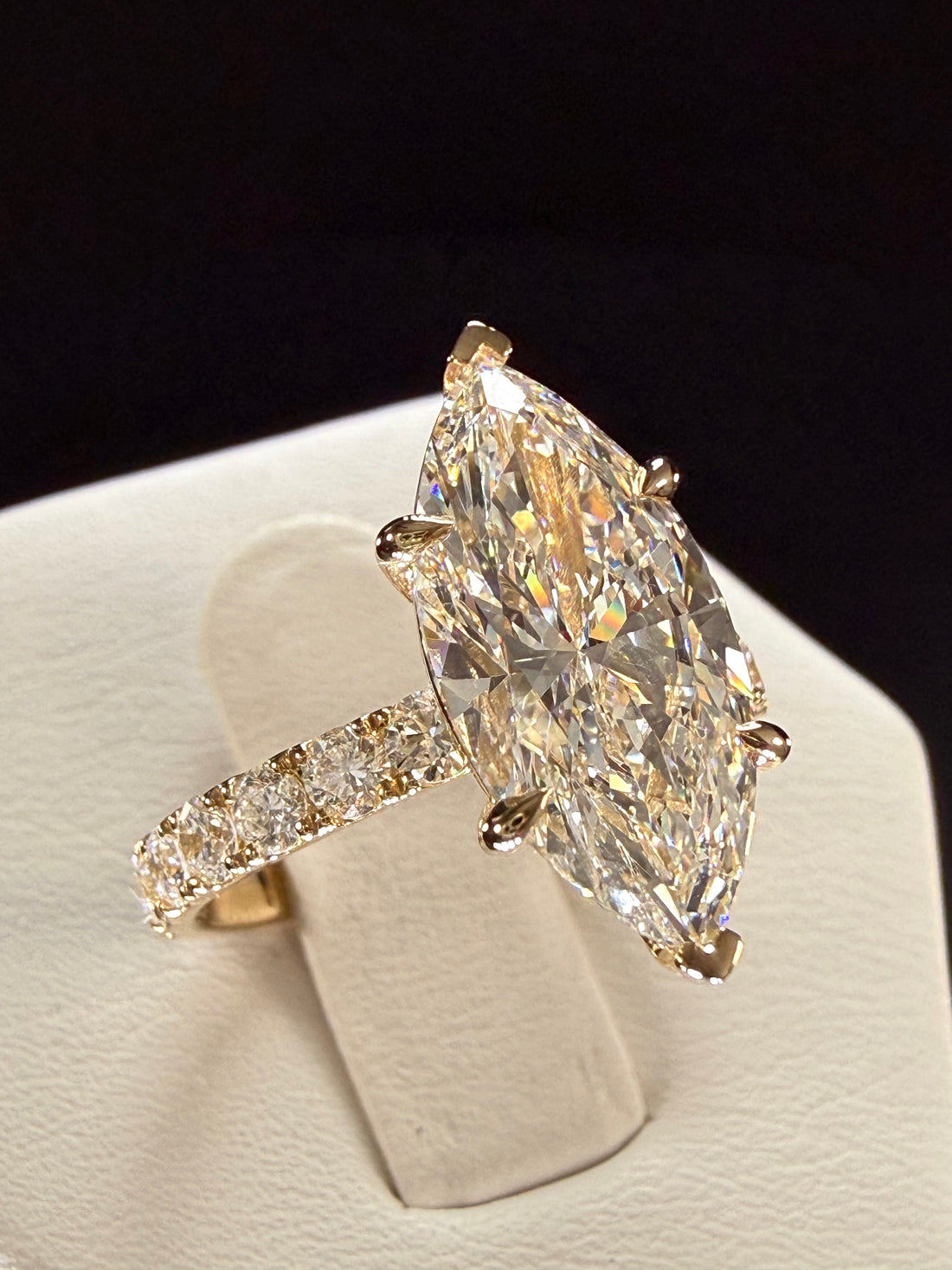 Marquise Cut Lab Grown Diamond Engagement Ring | 3.75ct IGI Certified | 14K Yellow Gold Pavé