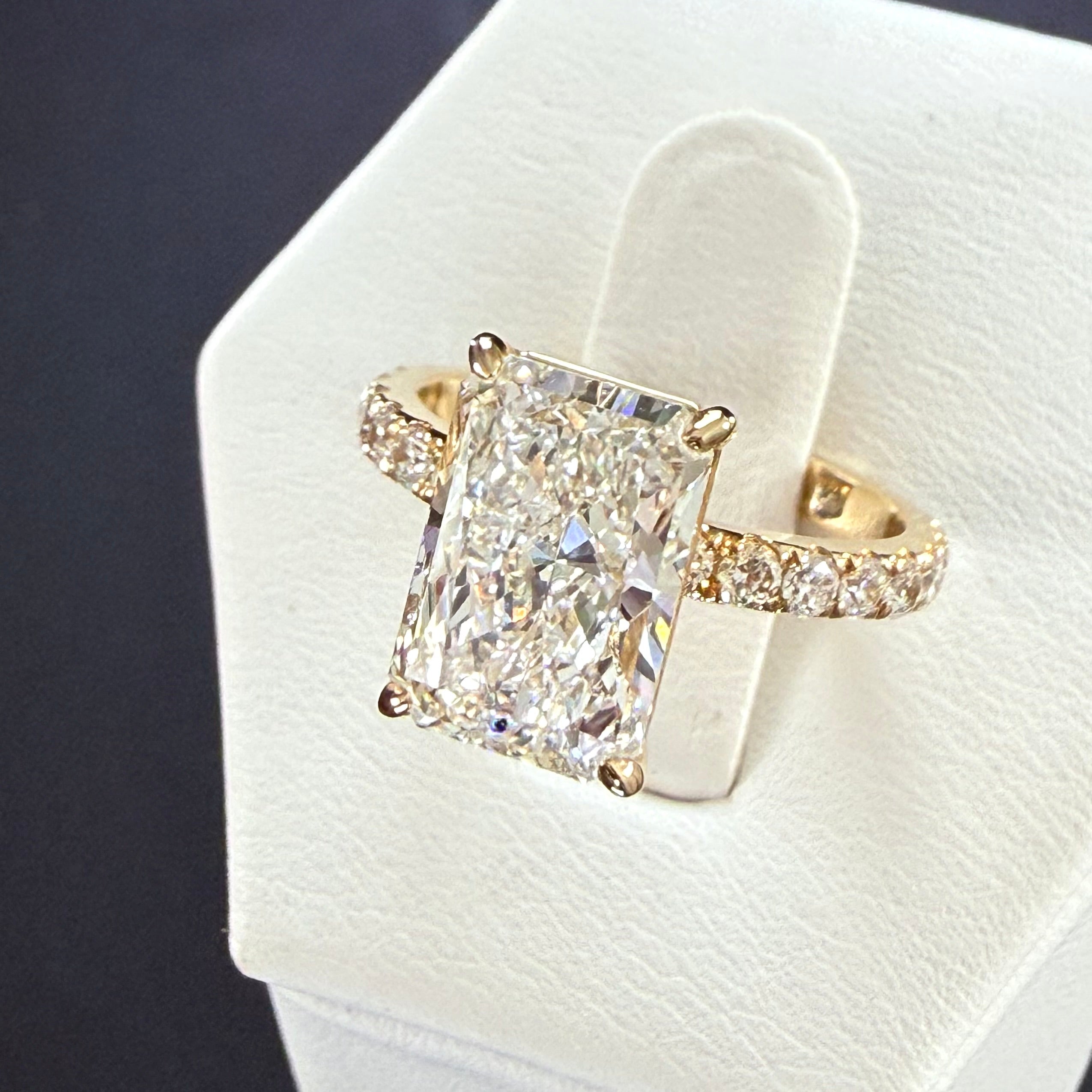 5.11 CTTW Radiant Cut Lab Grown Diamond IGI Certified14K Yellow Gold Engagement Ring