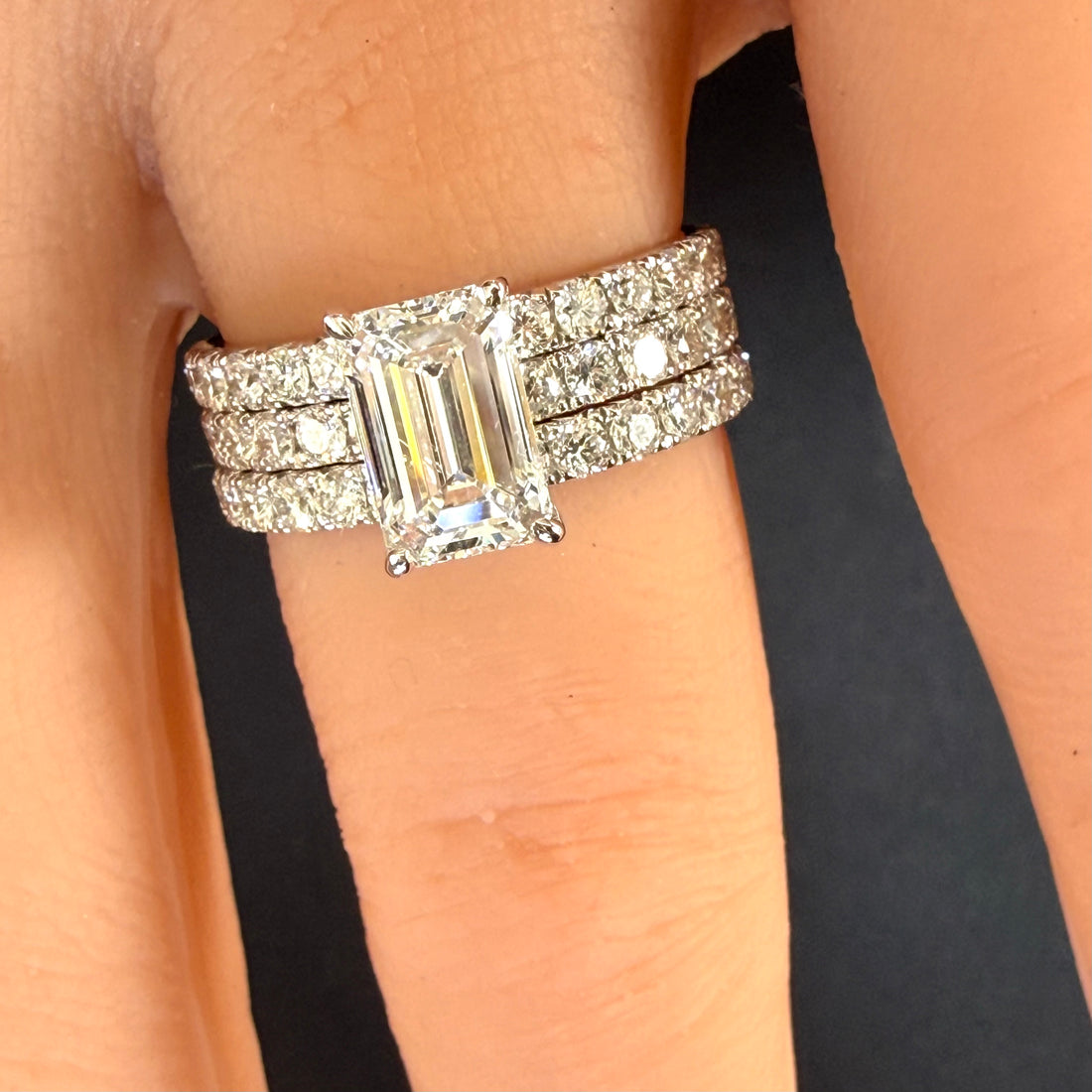 Elongated Emerald Cut Lab Grown Diamond Engagement Ring | 2.77ct IGI Certified | 14K White Gold Pavé