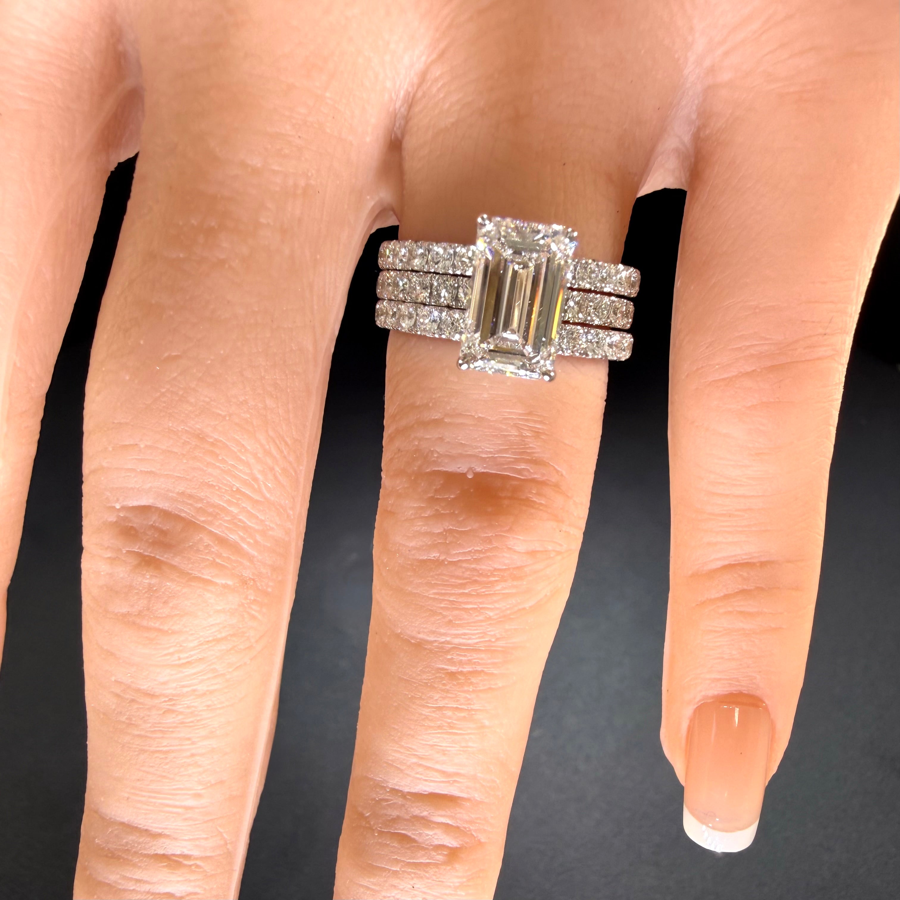 Elongated Emerald Cut Lab Grown Diamond Engagement Ring | 2.25ct IGI Certified | 14K White Gold Pavé