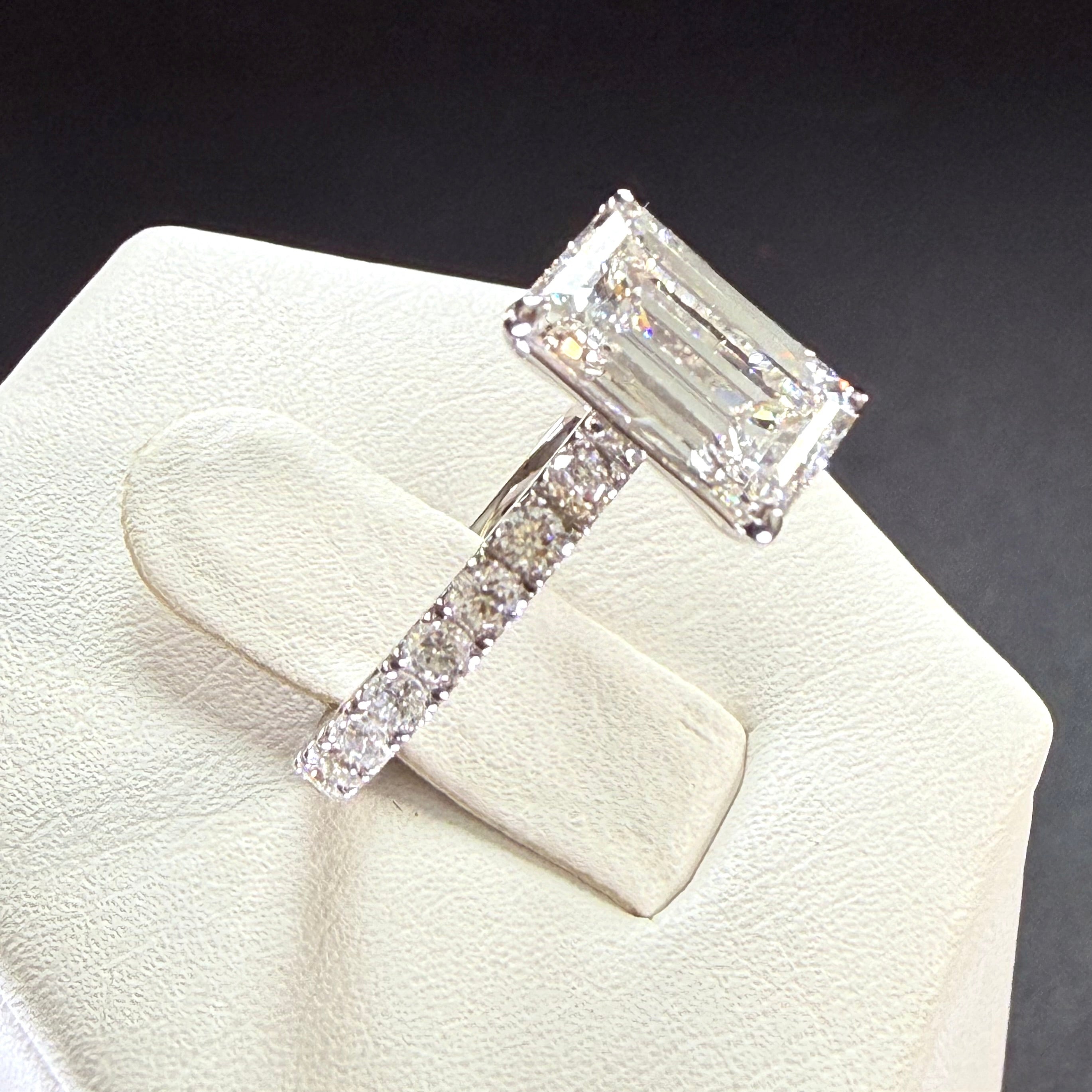 Elongated Emerald Cut Lab Grown Diamond Engagement Ring | 2.25ct IGI Certified | 14K White Gold Pavé