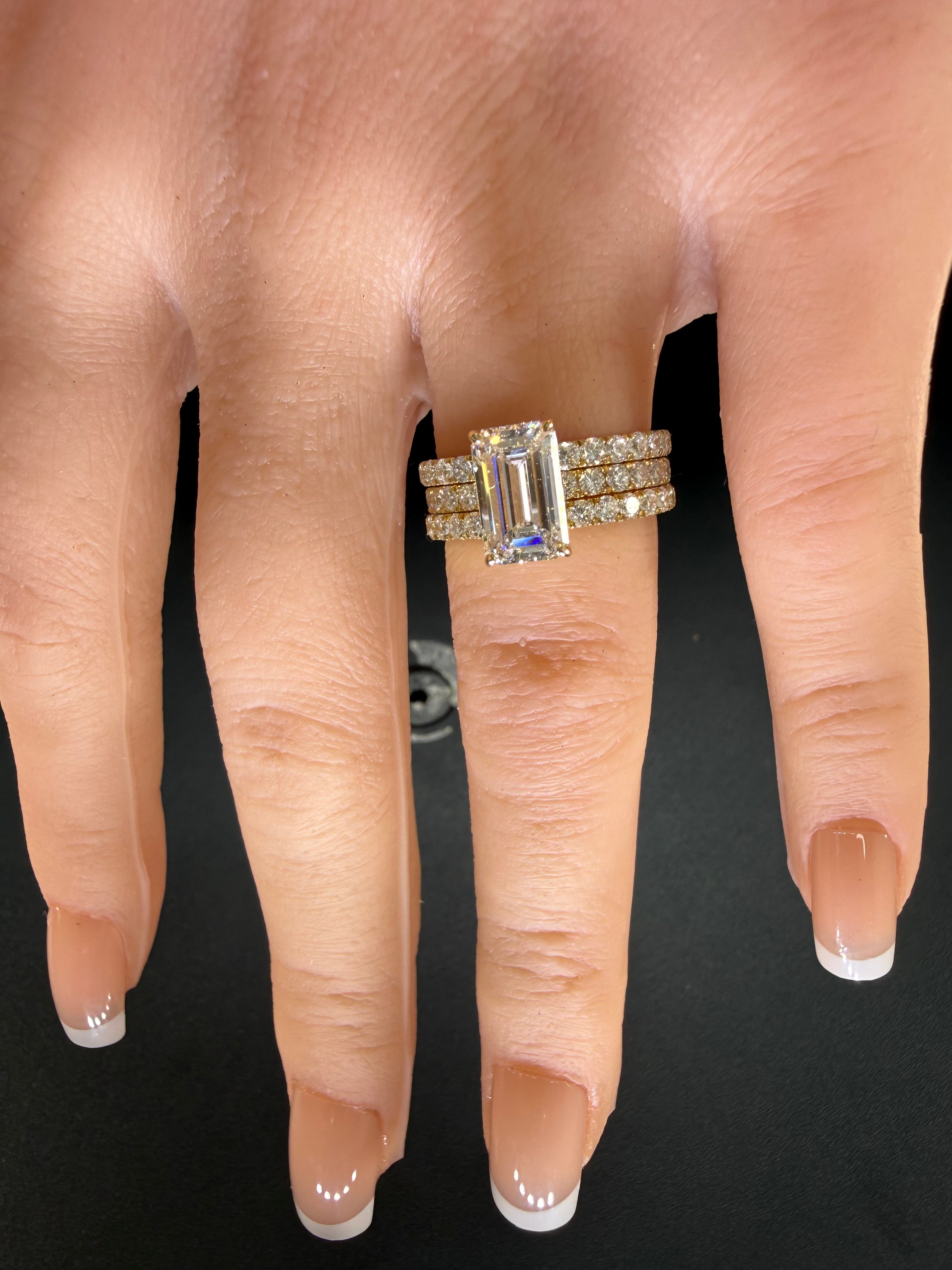 Elongated Emerald Cut Lab Grown Diamond Engagement Ring | 2.8ct IGI Certified | 14K Yellow Gold Pavé