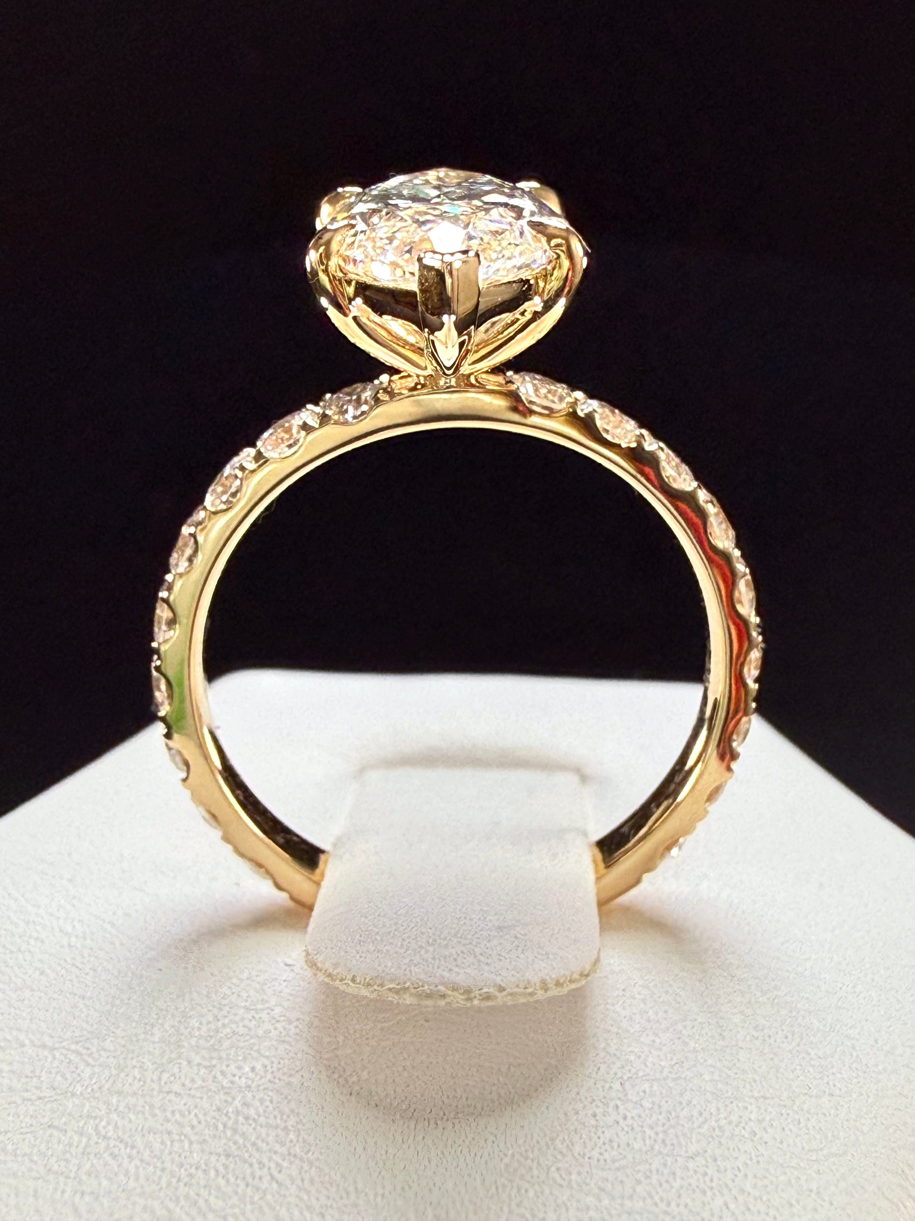 Marquise Cut Lab Grown Diamond Engagement Ring | 3.75ct IGI Certified | 14K Yellow Gold Pavé