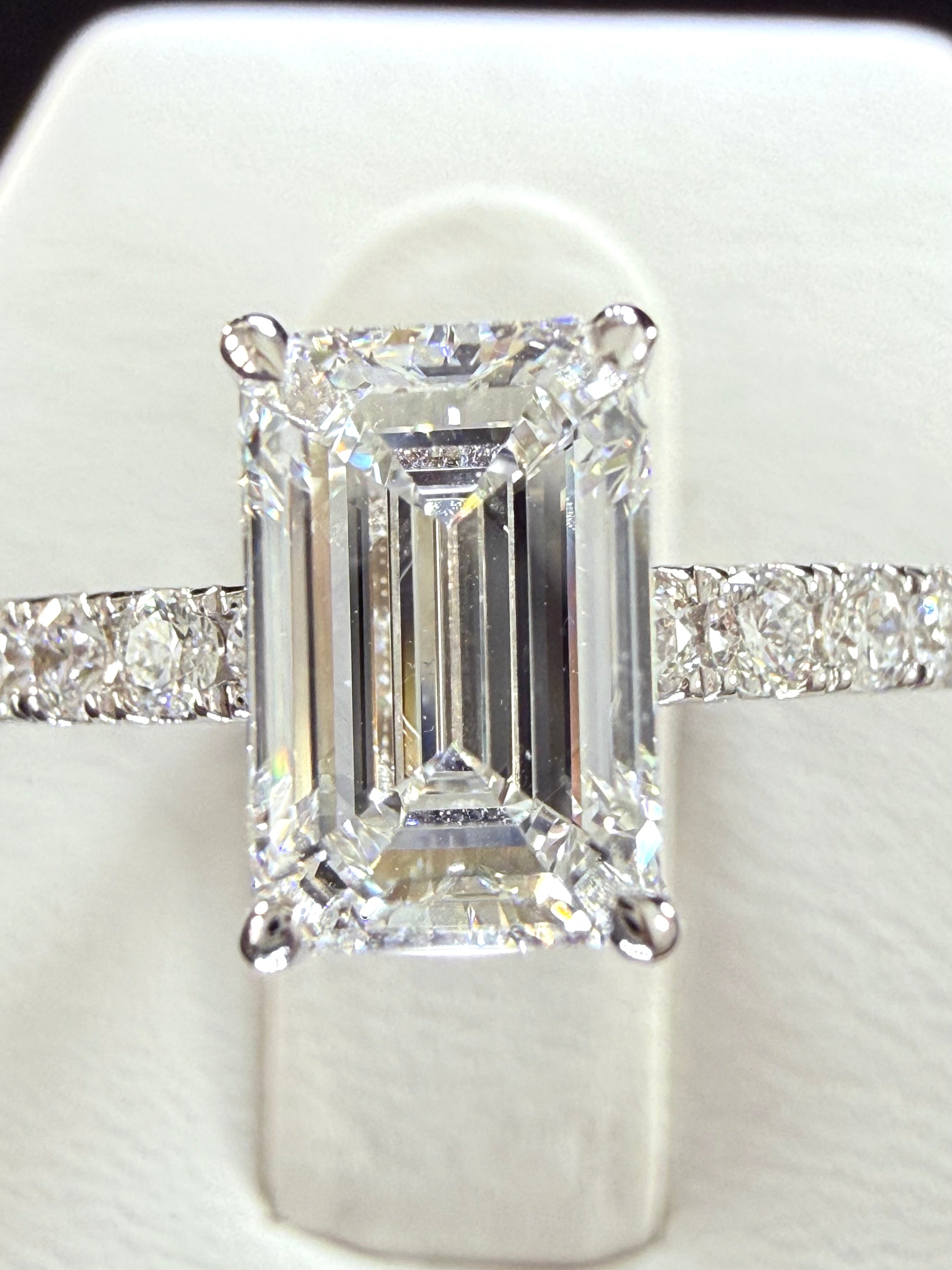Elongated Emerald Cut Lab Grown Diamond Engagement Ring | 2.77ct IGI Certified | 14K White Gold Pavé