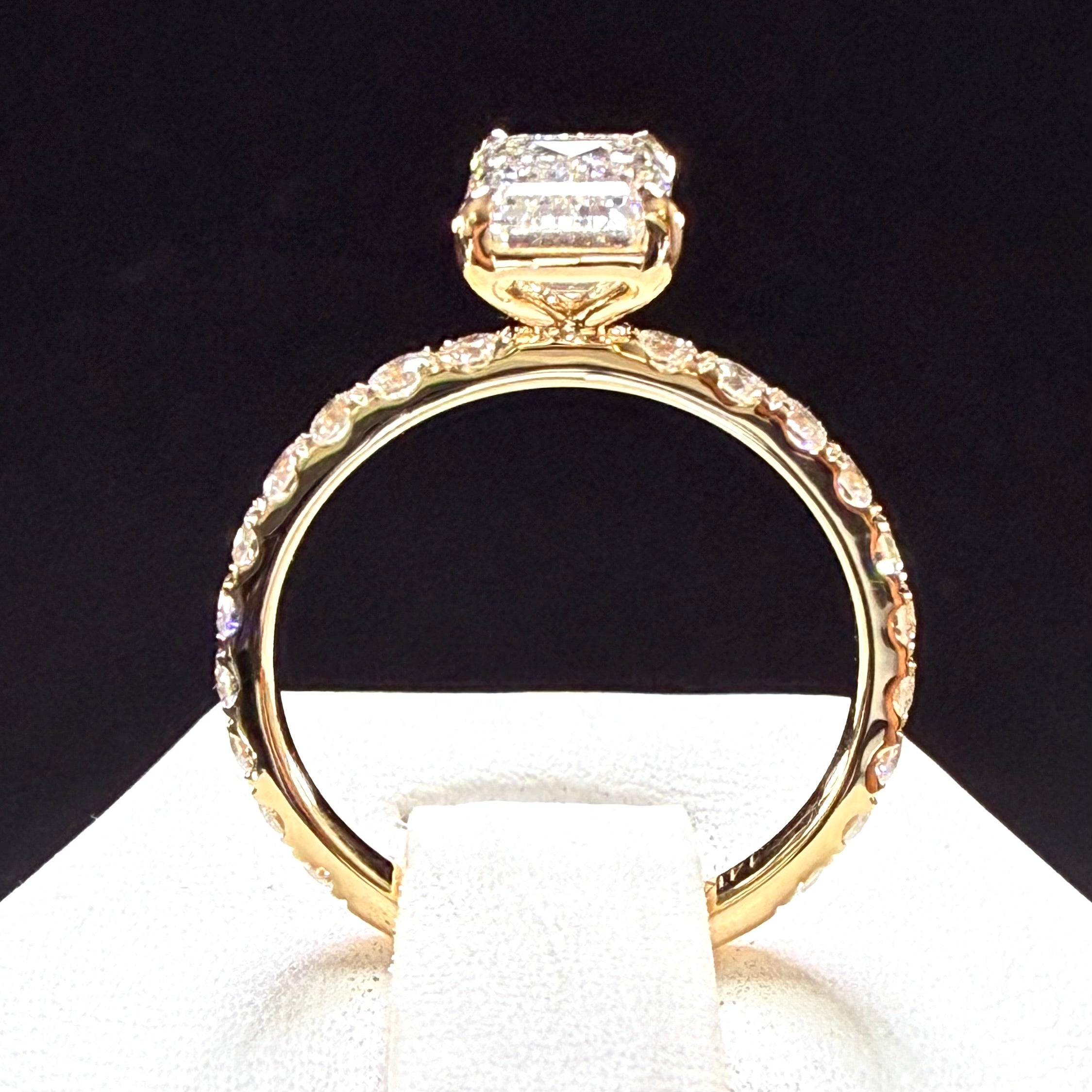 2.25 CTTW Elongated Emerald Cut Lab Grown Diamond IGI Certified 14K Pave Yellow Gold Engagement Ring