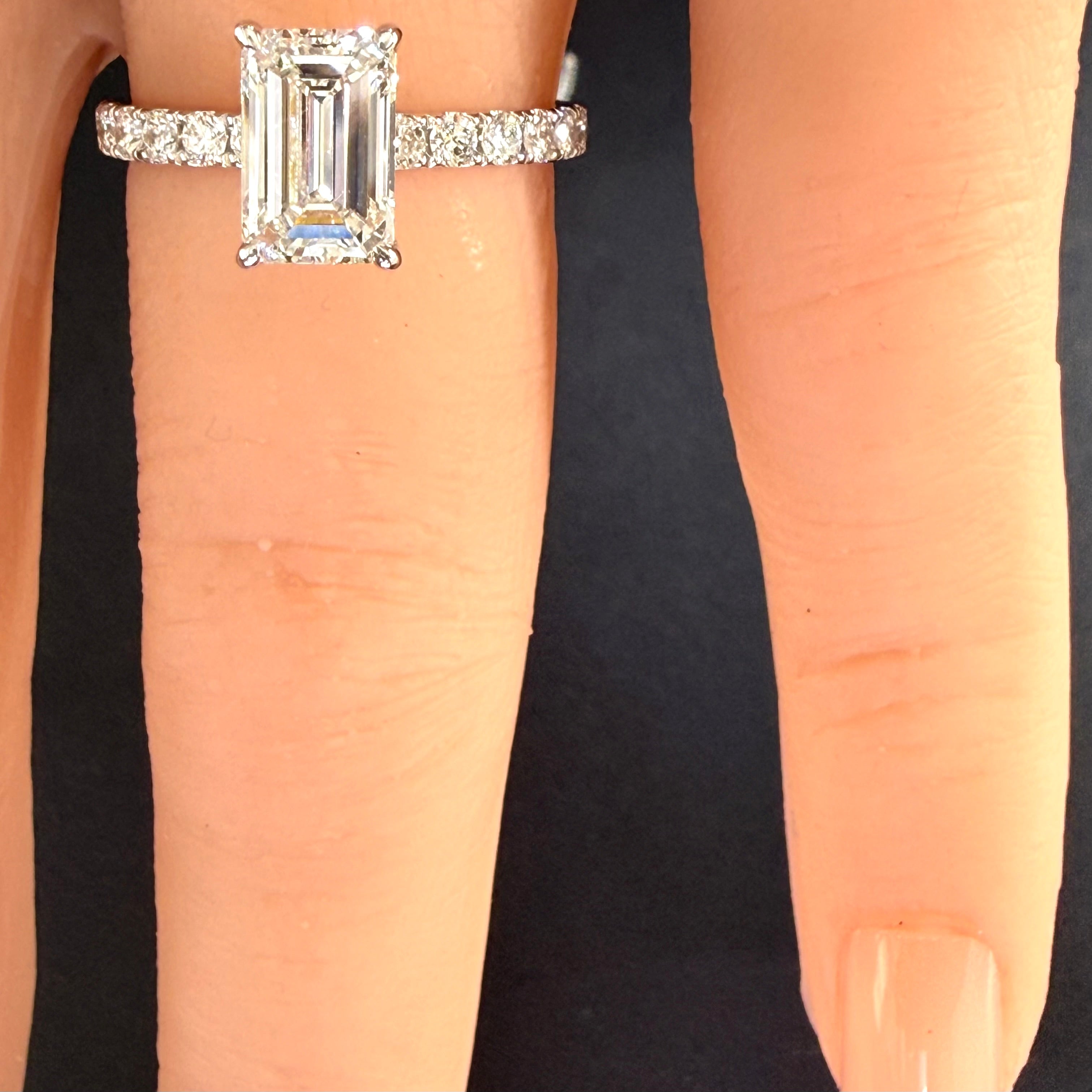 Elongated Emerald Cut Lab Grown Diamond Engagement Ring | 2.77ct IGI Certified | 14K White Gold Pavé