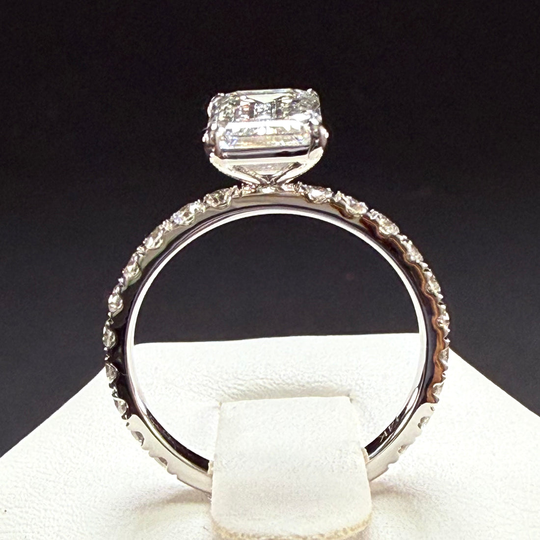 Elongated Emerald Cut Lab Grown Diamond Engagement Ring | 2.25ct IGI Certified | 14K White Gold Pavé
