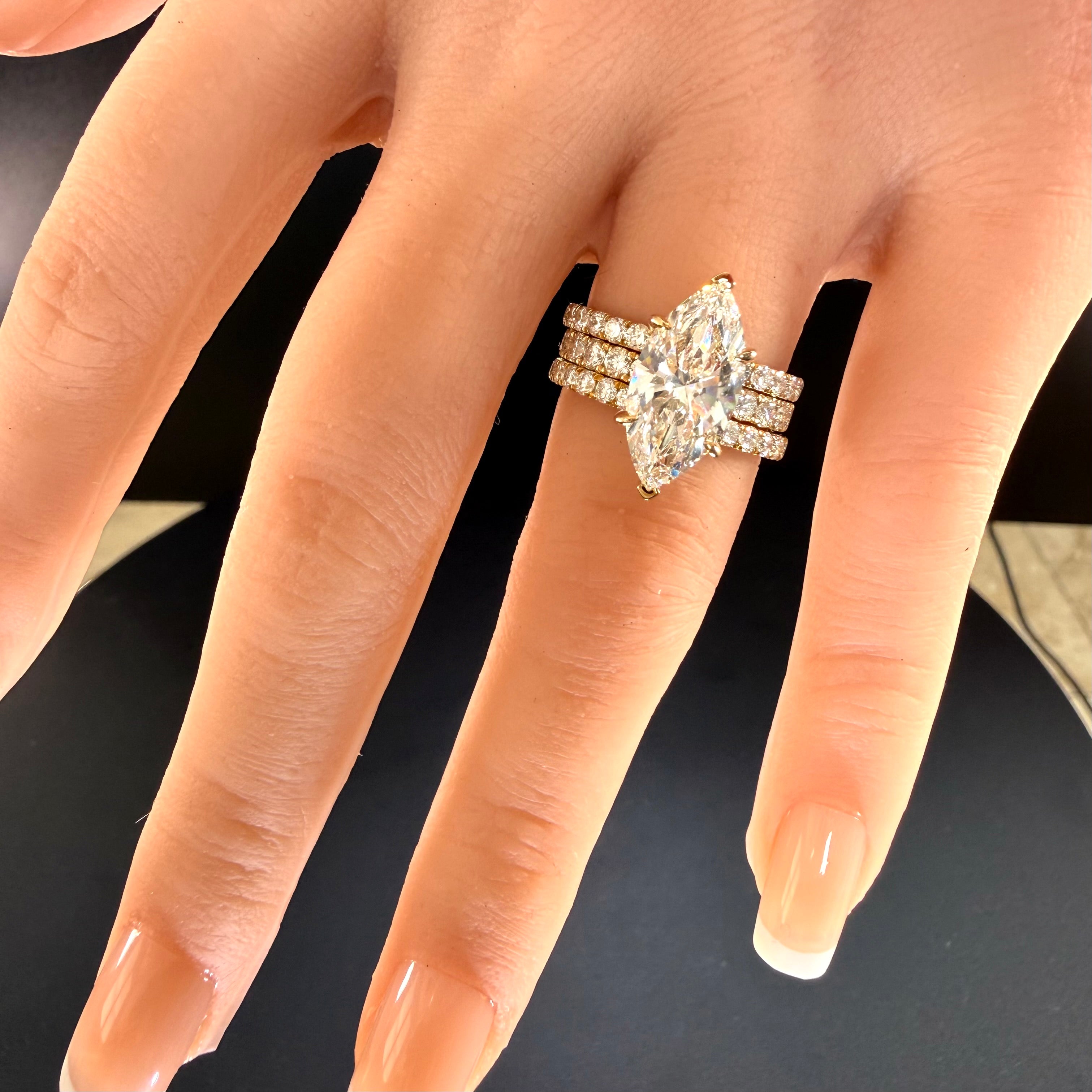 Marquise Cut Lab Grown Diamond Engagement Ring | 3.75ct IGI Certified | 14K Yellow Gold Pavé