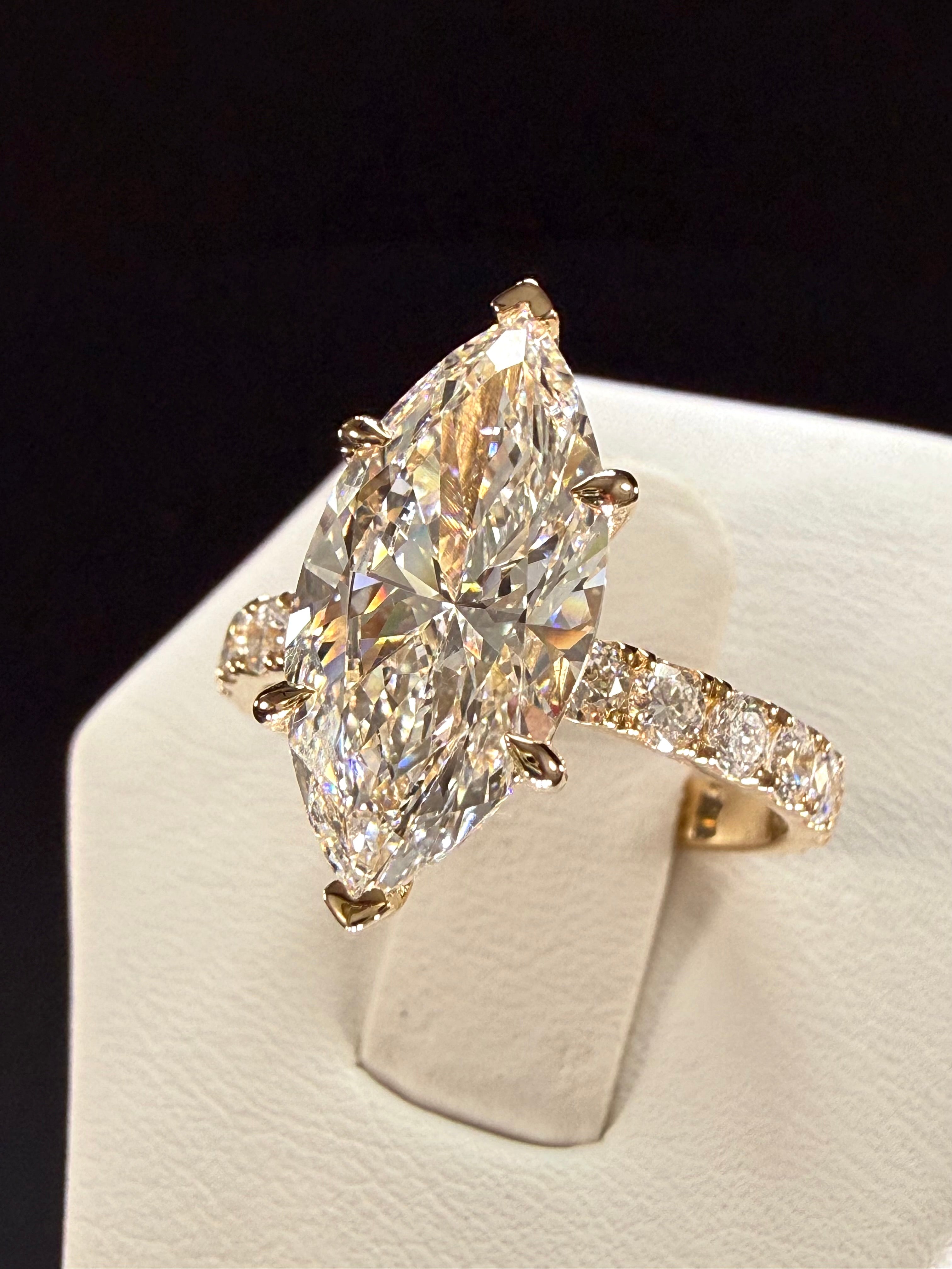 Marquise Cut Lab Grown Diamond Engagement Ring | 3.75ct IGI Certified | 14K Yellow Gold Pavé