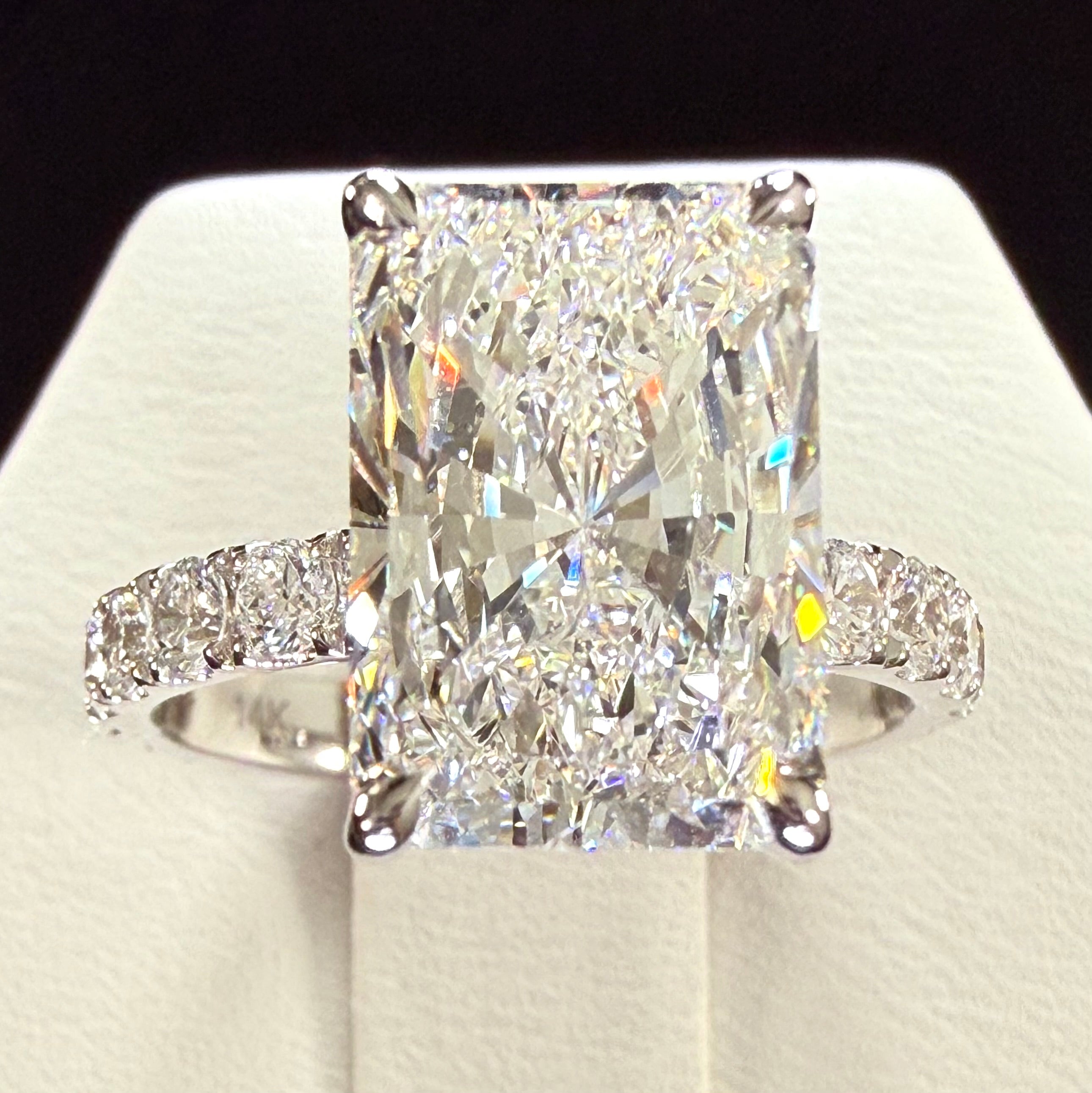 Radiant Cut Lab Grown Diamond Engagement Ring | 5.05ct IGI Certified | 14K White Gold Pavé