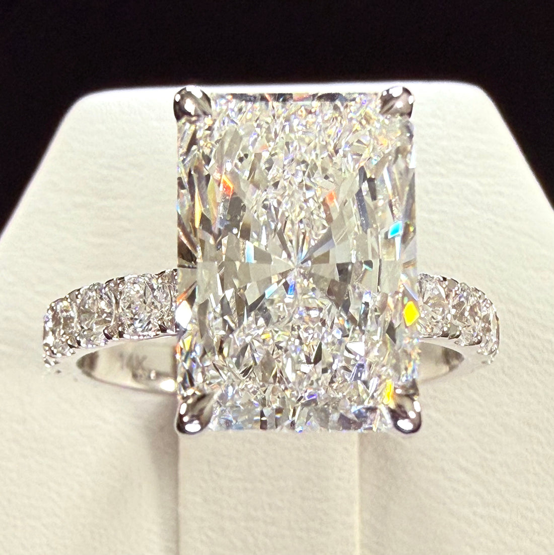 Radiant Cut Lab Grown Diamond Engagement Ring | 5.05ct IGI Certified | 14K White Gold Pavé