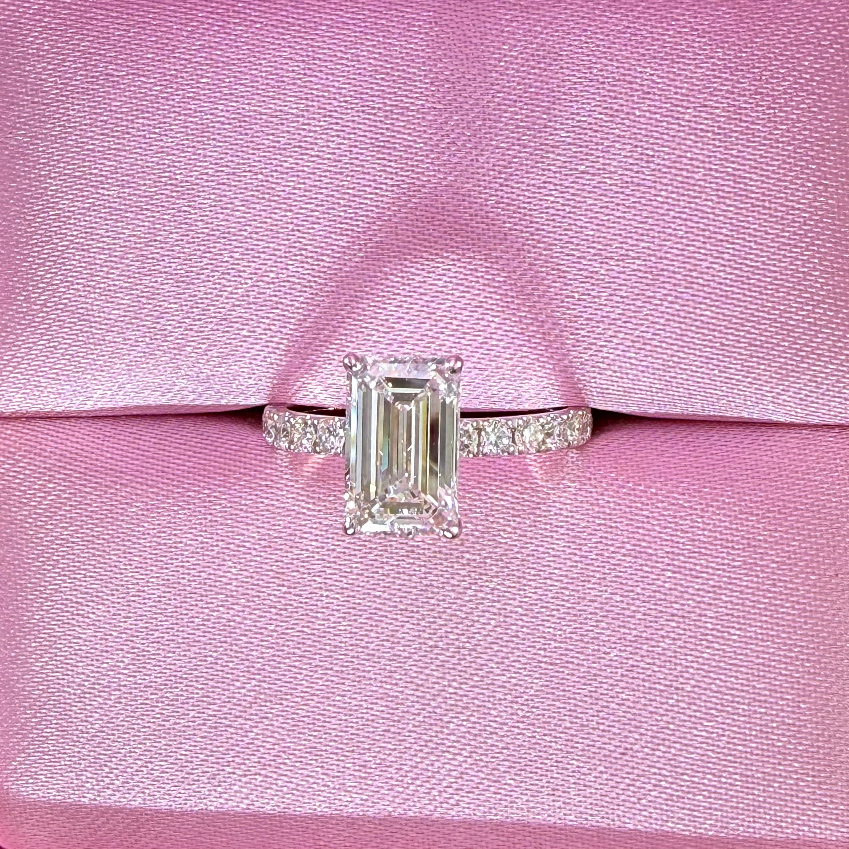 Elongated Emerald Cut Lab Grown Diamond Engagement Ring | 2.25ct IGI Certified | 14K White Gold Pavé
