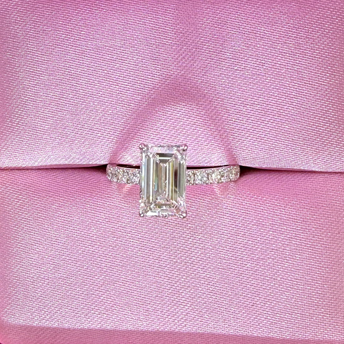 Elongated Emerald Cut Lab Grown Diamond Engagement Ring | 2.25ct IGI Certified | 14K White Gold Pavé