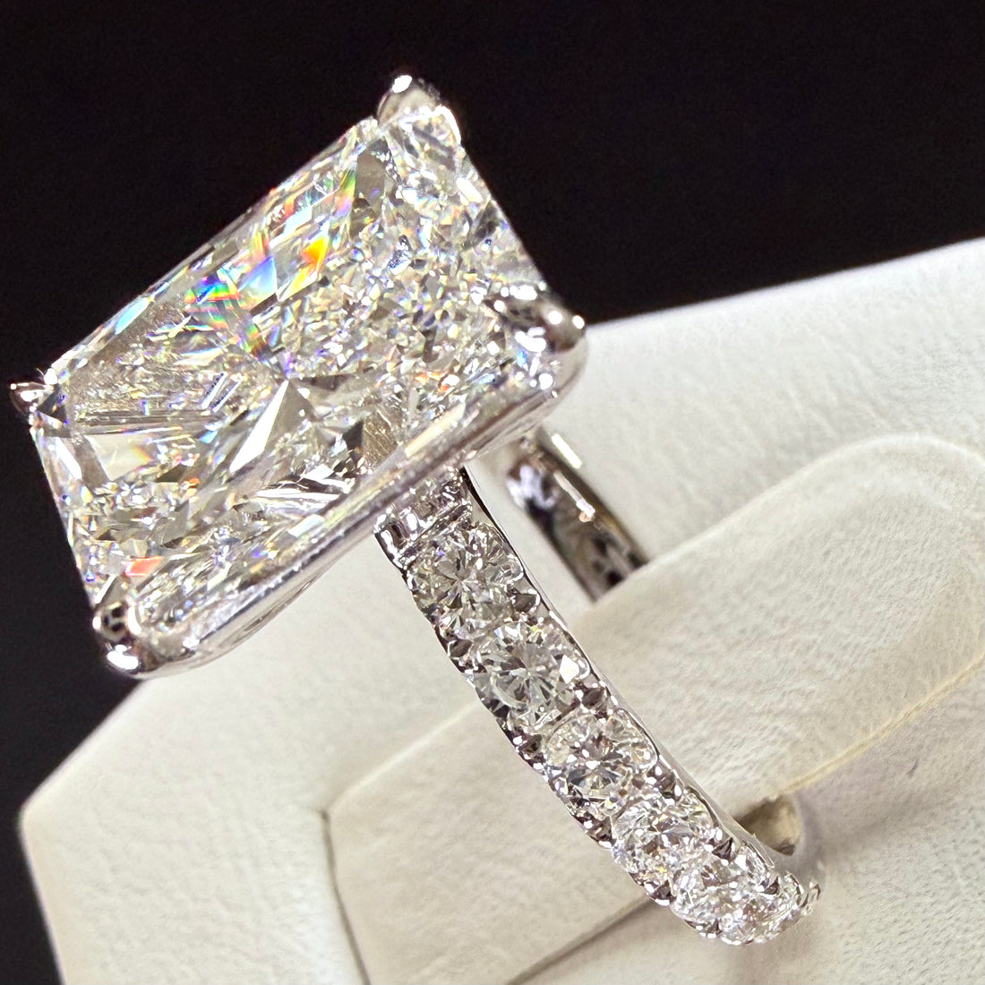 Radiant Cut Lab Grown Diamond Engagement Ring | 5.05ct IGI Certified | 14K White Gold Pavé