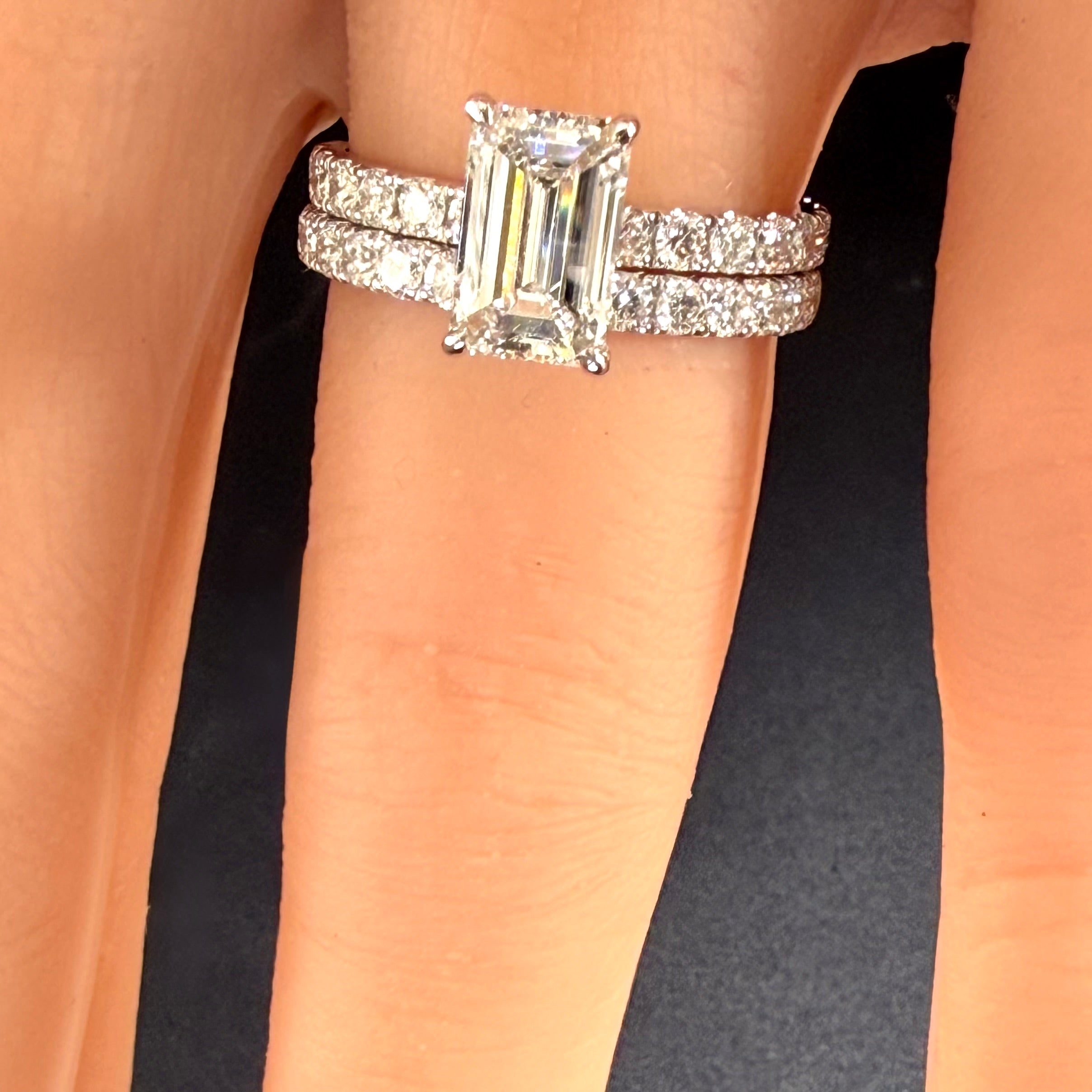 Elongated Emerald Cut Lab Grown Diamond Engagement Ring | 2.77ct IGI Certified | 14K White Gold Pavé