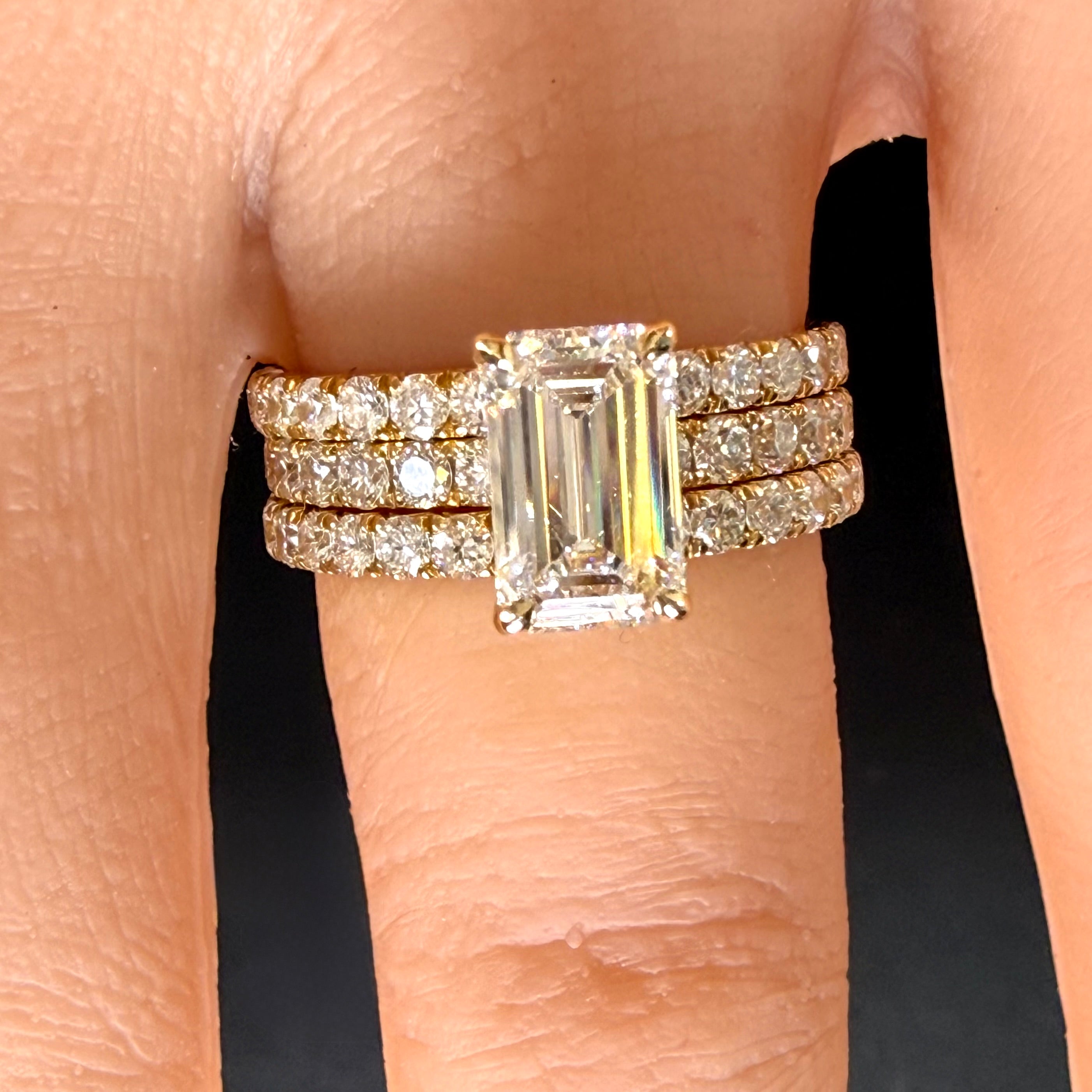 2.25 CTTW Elongated Emerald Cut Lab Grown Diamond IGI Certified 14K Pave Yellow Gold Engagement Ring