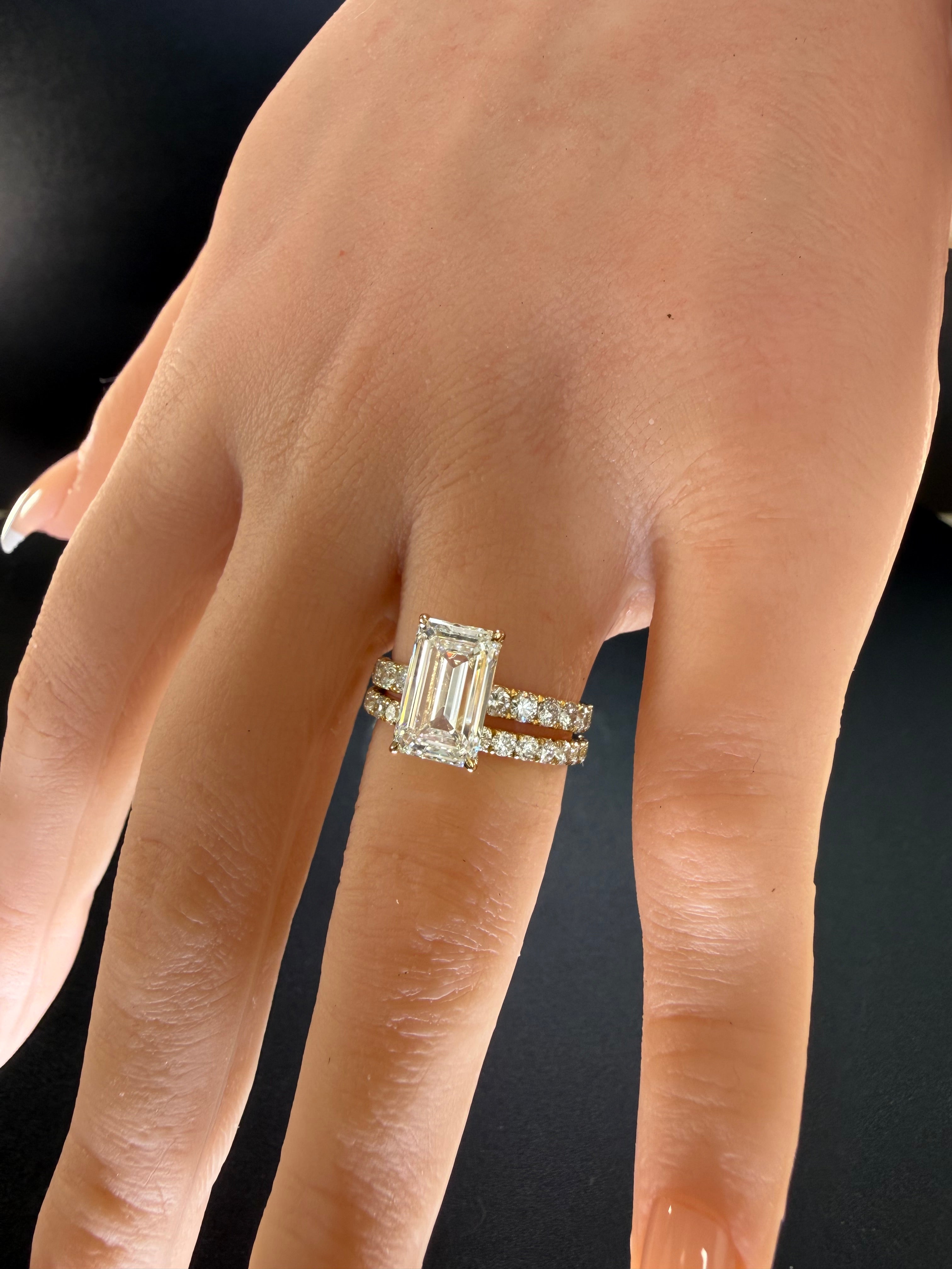 Elongated Emerald Cut Lab Grown Diamond Engagement Ring | 3.75ct IGI Certified | 14K Yellow Gold Pavé