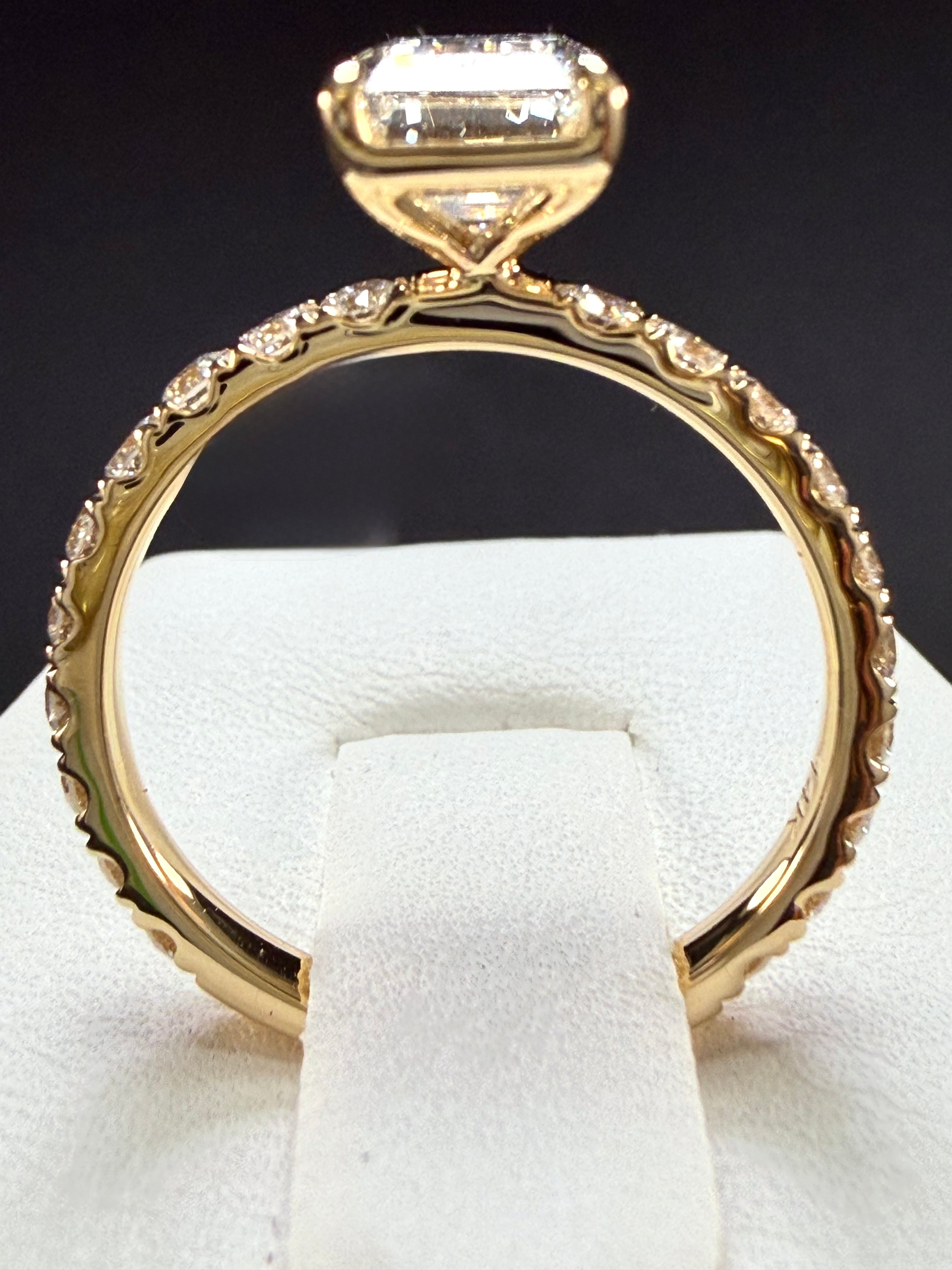 Elongated Emerald Cut Lab Grown Diamond Engagement Ring | 2.8ct IGI Certified | 14K Yellow Gold Pavé