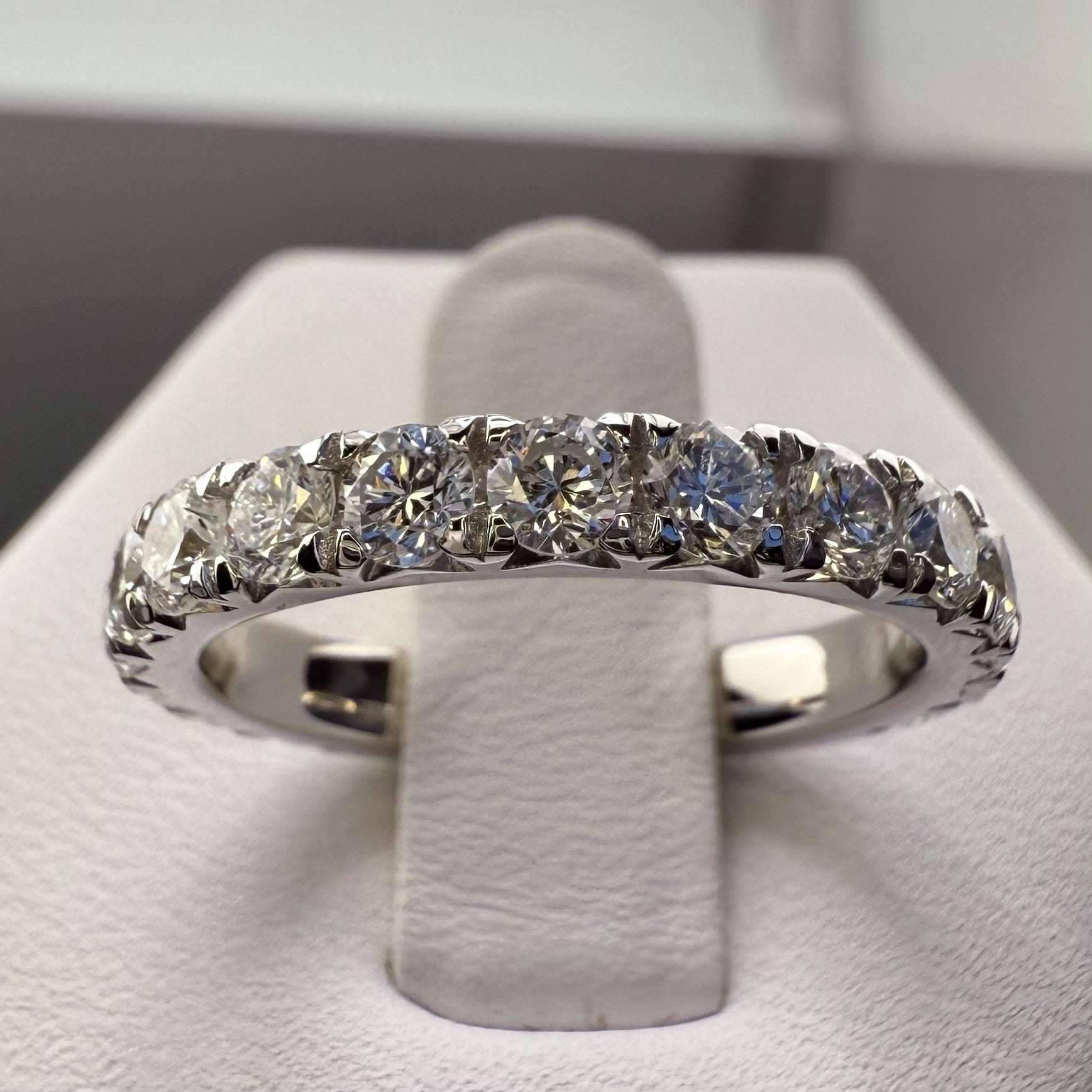 14K White Gold 3mm 1.75cttw Round Diamond French Pave Wedding Band
