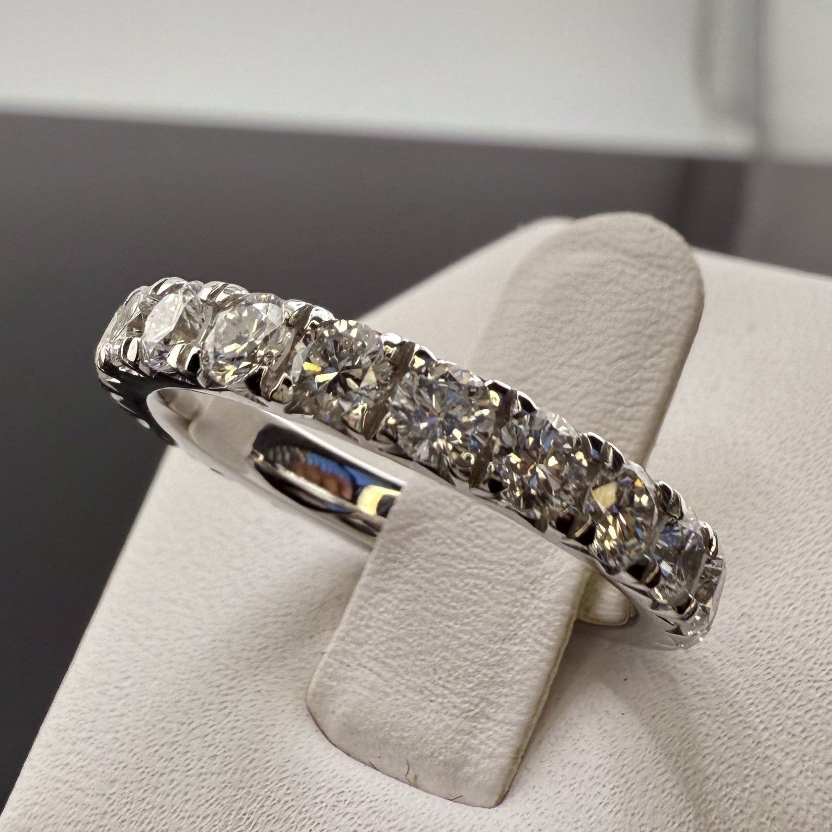 14K White Gold 3mm 1.75cttw Round Diamond French Pave Wedding Band