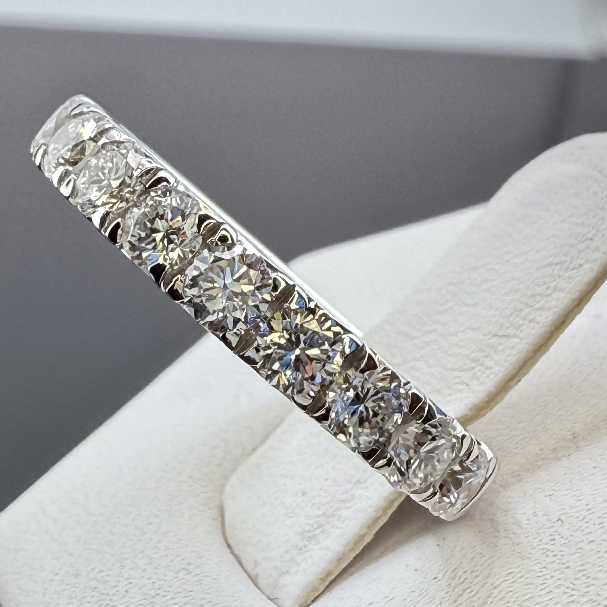 14K White Gold 3mm 1.75cttw Round Diamond French Pave Wedding Band