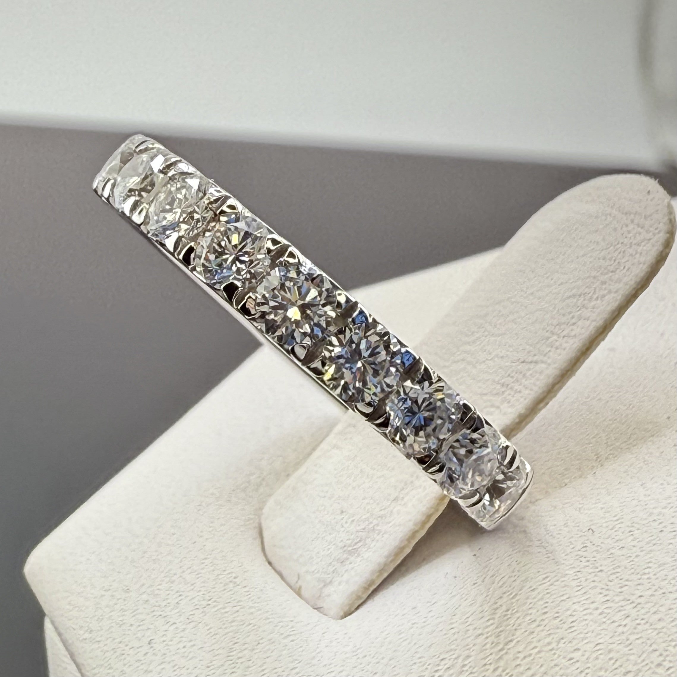 14K White Gold 3mm 1.75cttw Round Diamond French Pave Wedding Band