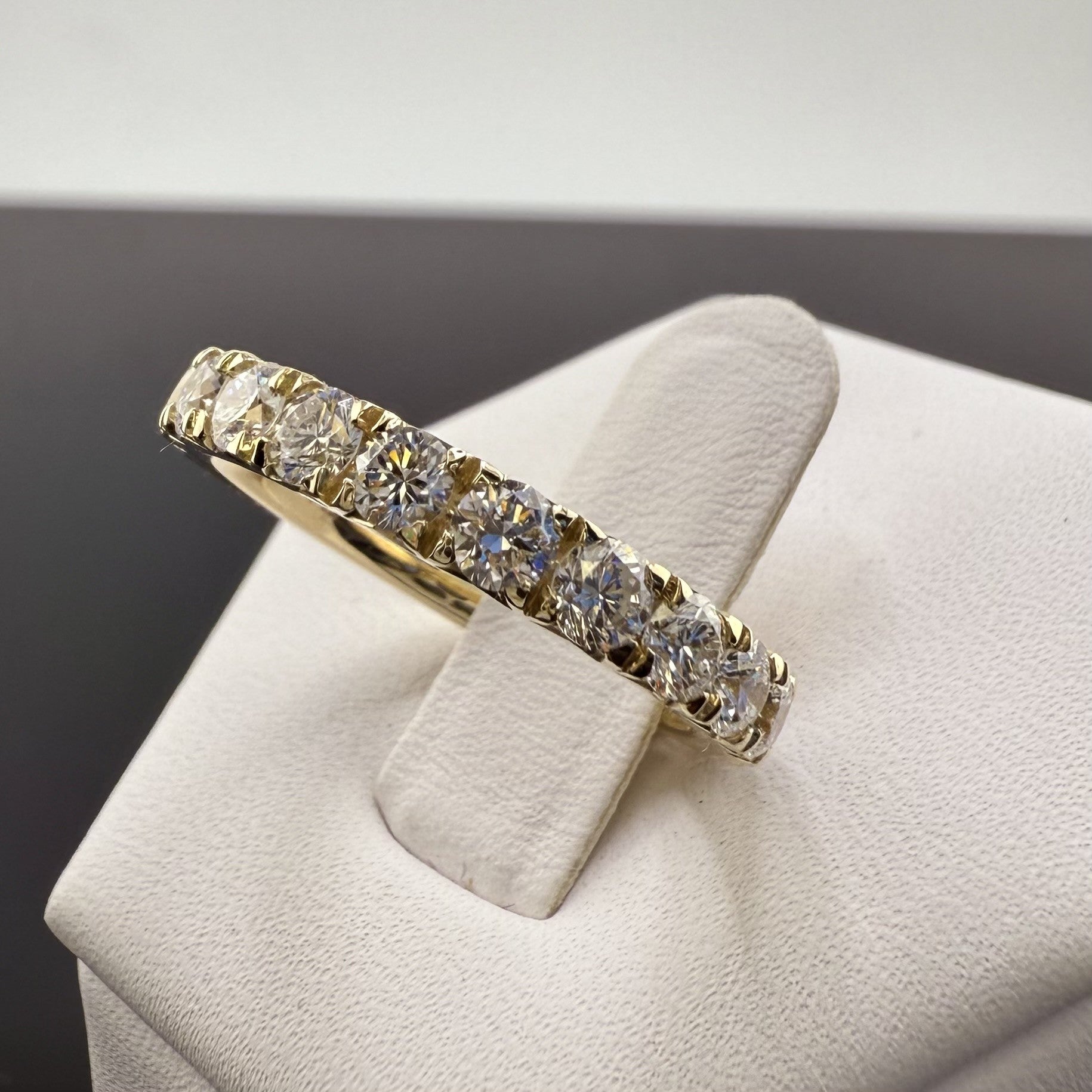 14K Yellow Gold 3mm 1.75cttw Round Diamond French Pave Wedding Band