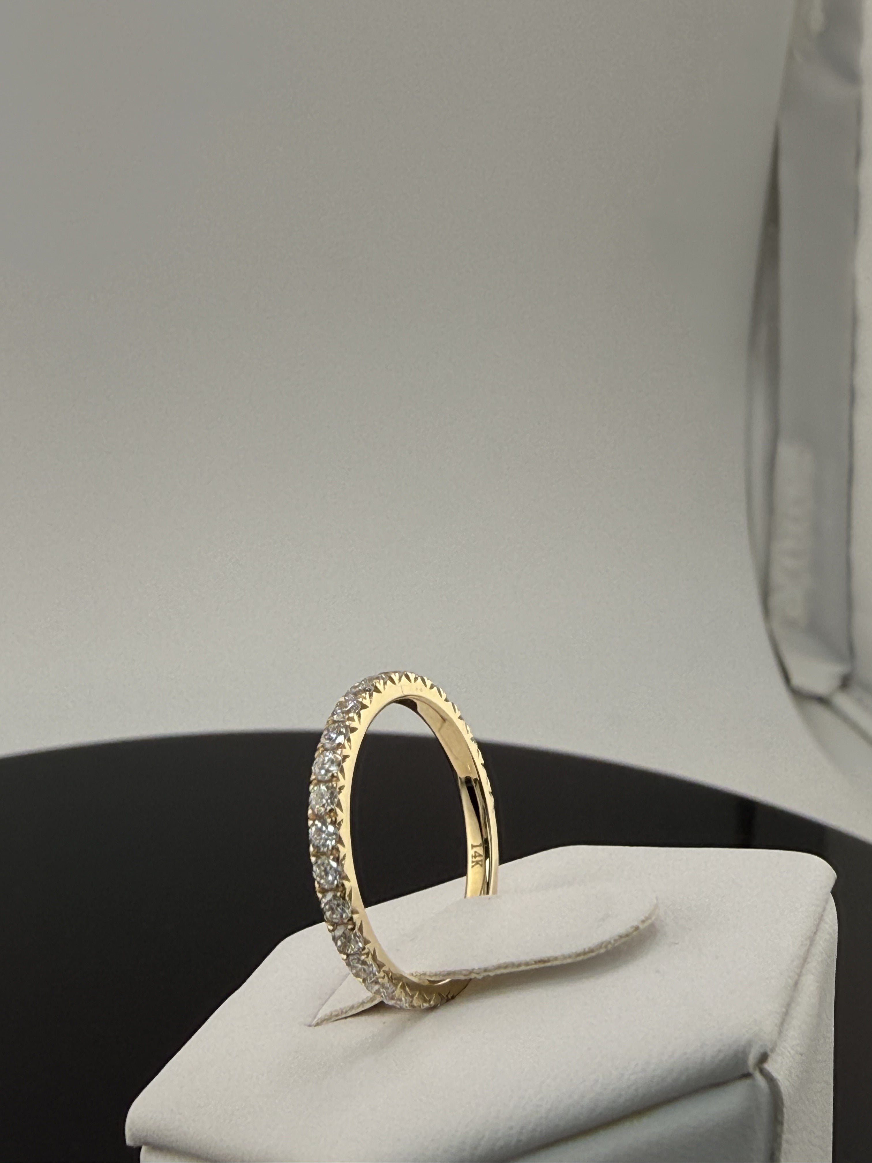 14K Yellow Gold 2mm .8cttw Round Diamond Pave Wedding Band