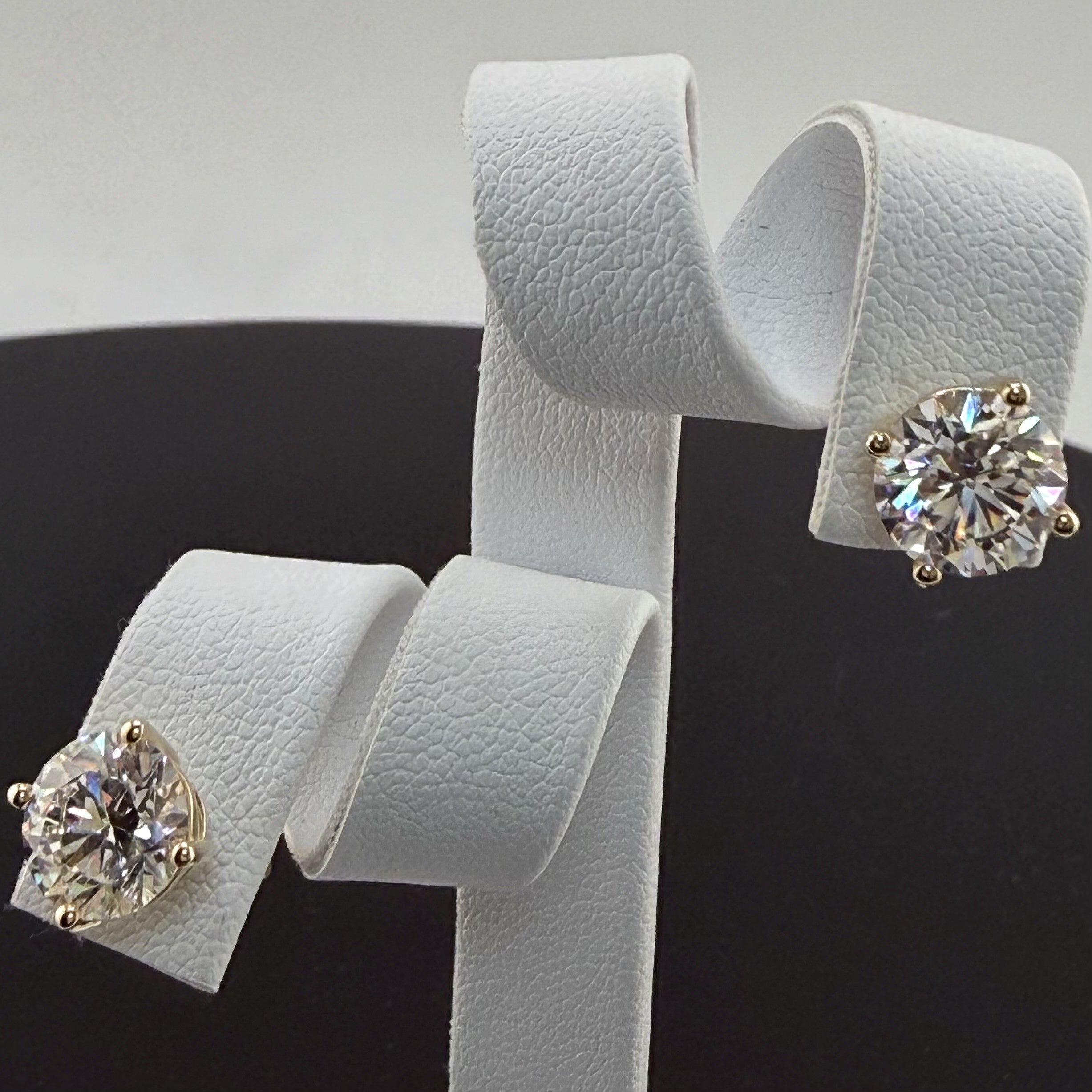 4cttw Round IGI Certified Lab Grown Diamond Stud 14K Yellow Gold Earrings