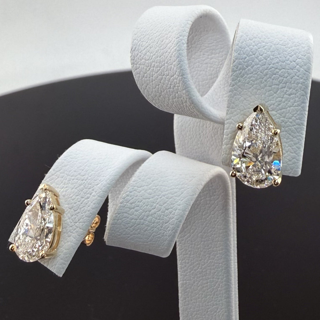 3.1cttw Pear IGI Certified Lab Grown Diamond Stud 14K Yellow Gold Earrings