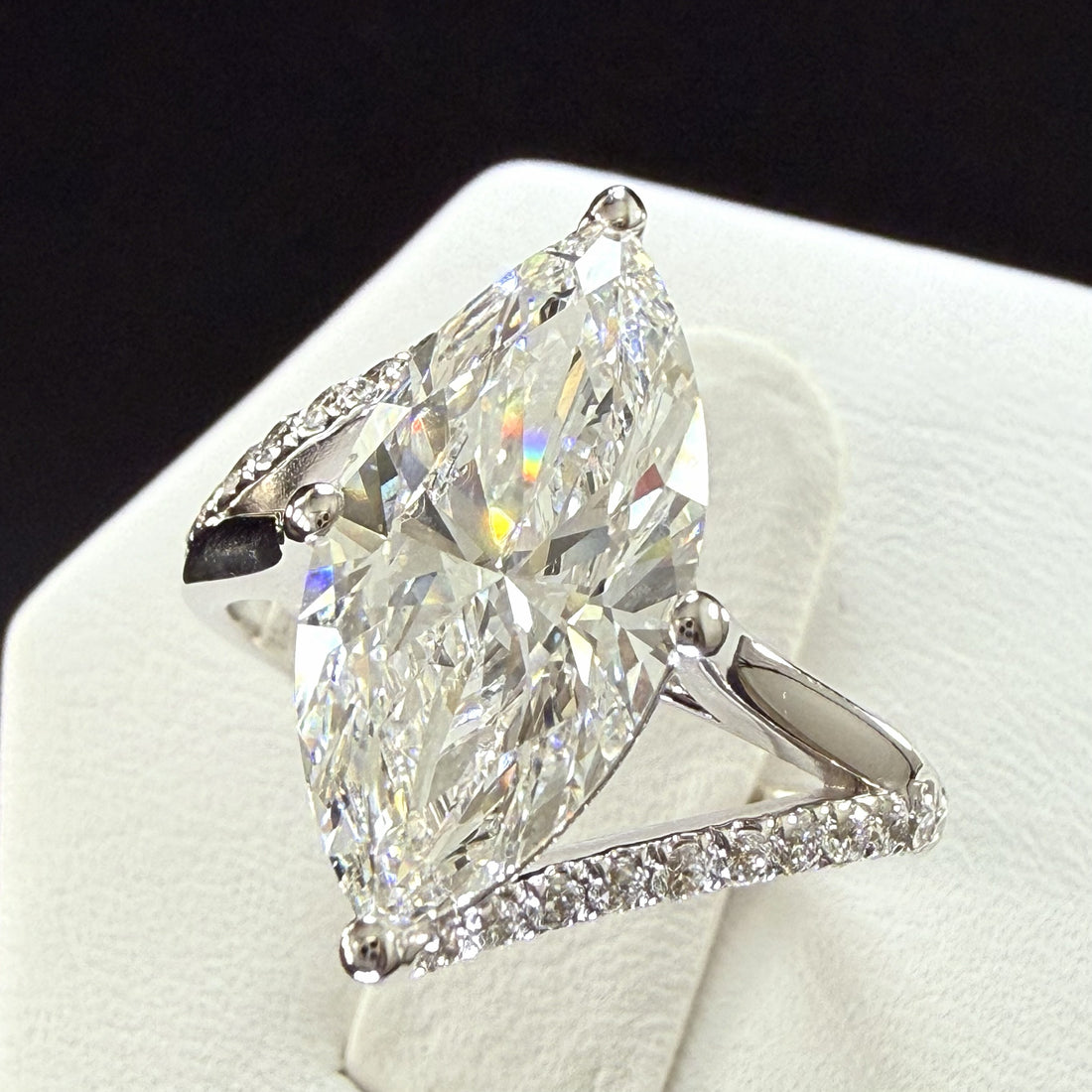 3.75ct Total Weight Marquise Cut Lab Grown Diamond IGI Certified 14K White Gold Engagement Ring