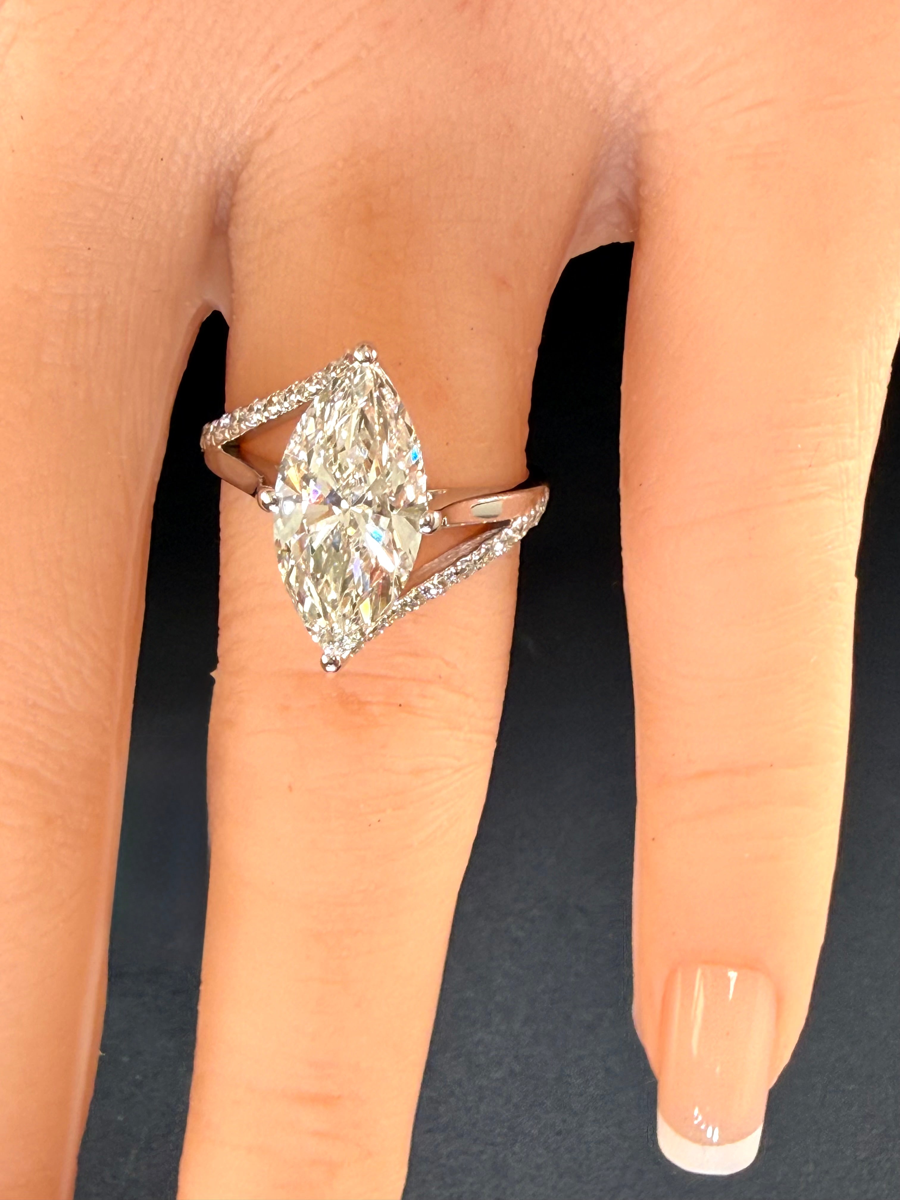 3.75ct Total Weight Marquise Cut Lab Grown Diamond IGI Certified 14K White Gold Engagement Ring