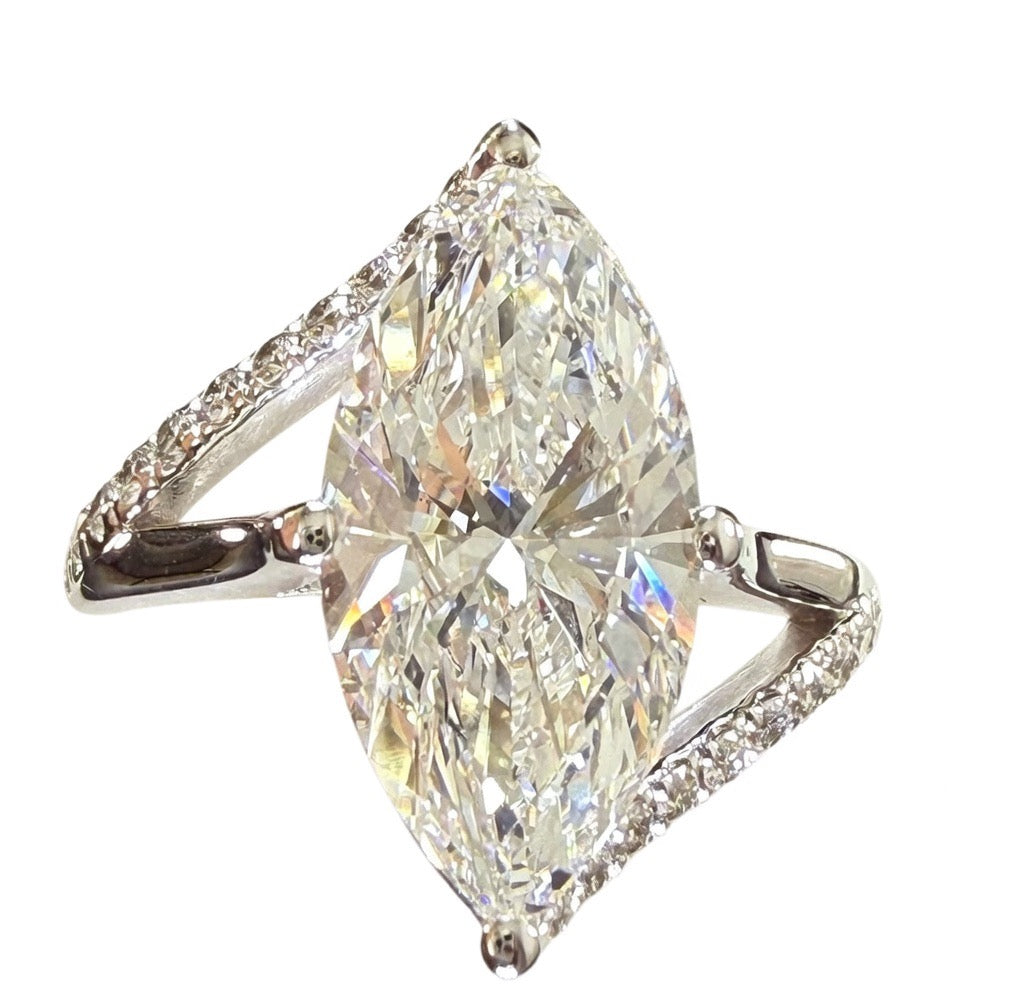 3.75ct Total Weight Marquise Cut Lab Grown Diamond IGI Certified 14K White Gold Engagement Ring