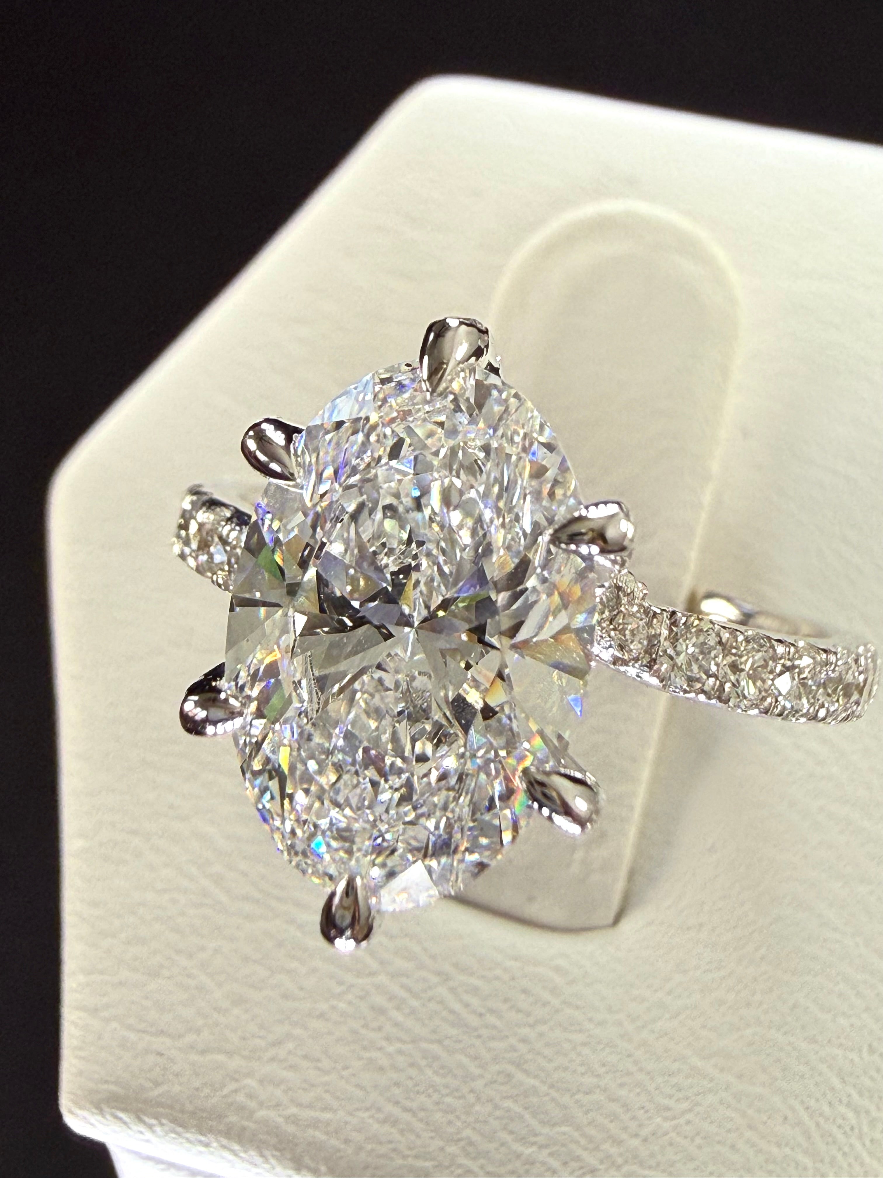 3.6ct Oval Cut Lab Grown Diamond IGI Certified 14K White Gold Engagement Ring