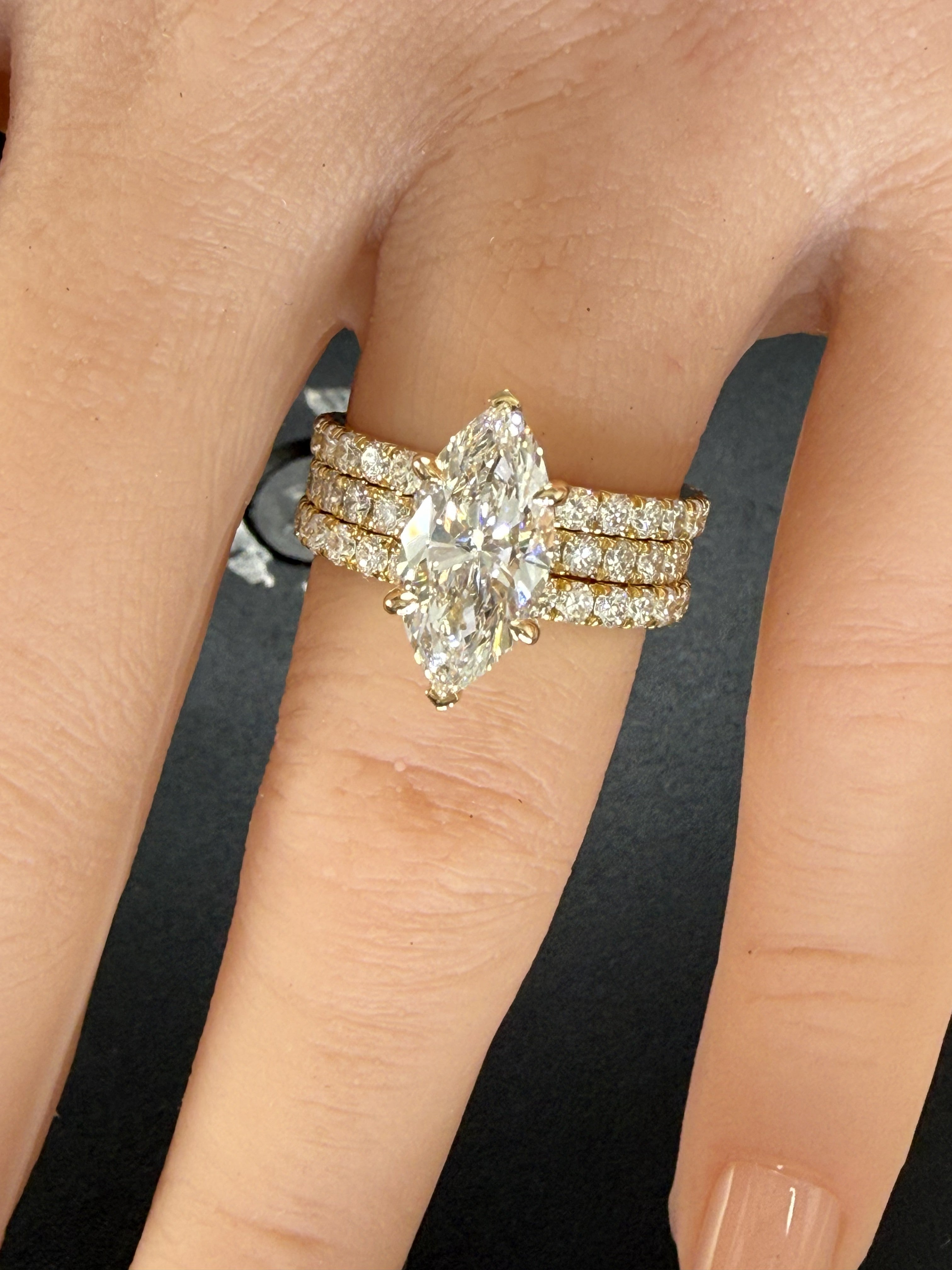 2.75 Total Weight Marquise Cut Diamond 14K Yellow Gold Engagement Ring
