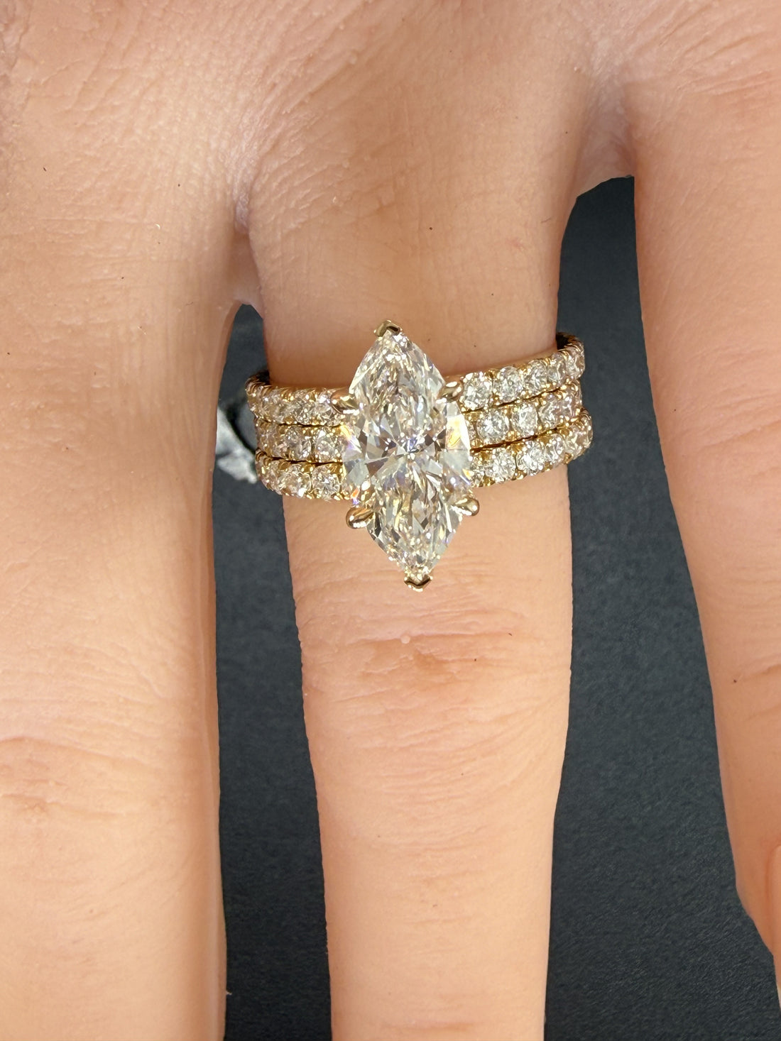 2.75 Total Weight Marquise Cut Diamond 14K Yellow Gold Engagement Ring