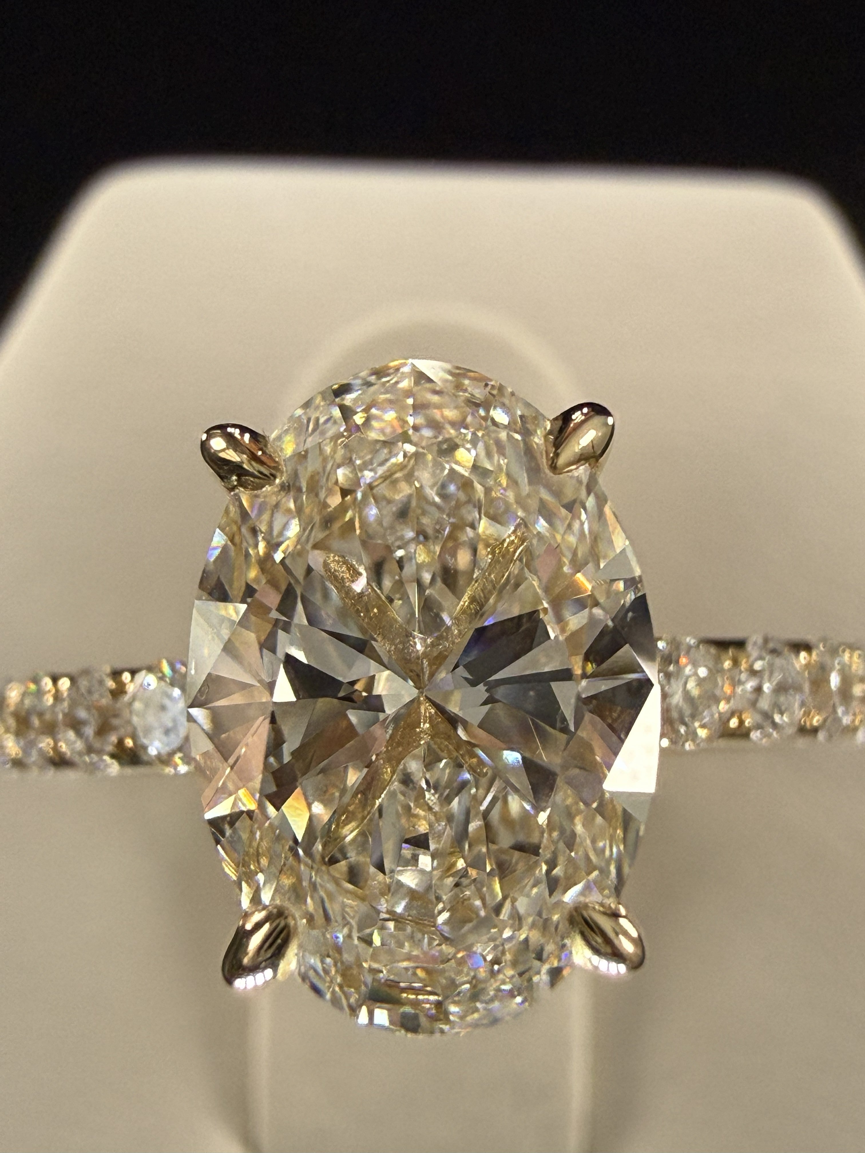 3.77ct Total Weight Oval Cut Lab Grown Diamond IGI Certified 14K Yellow Gold Engagement Ring