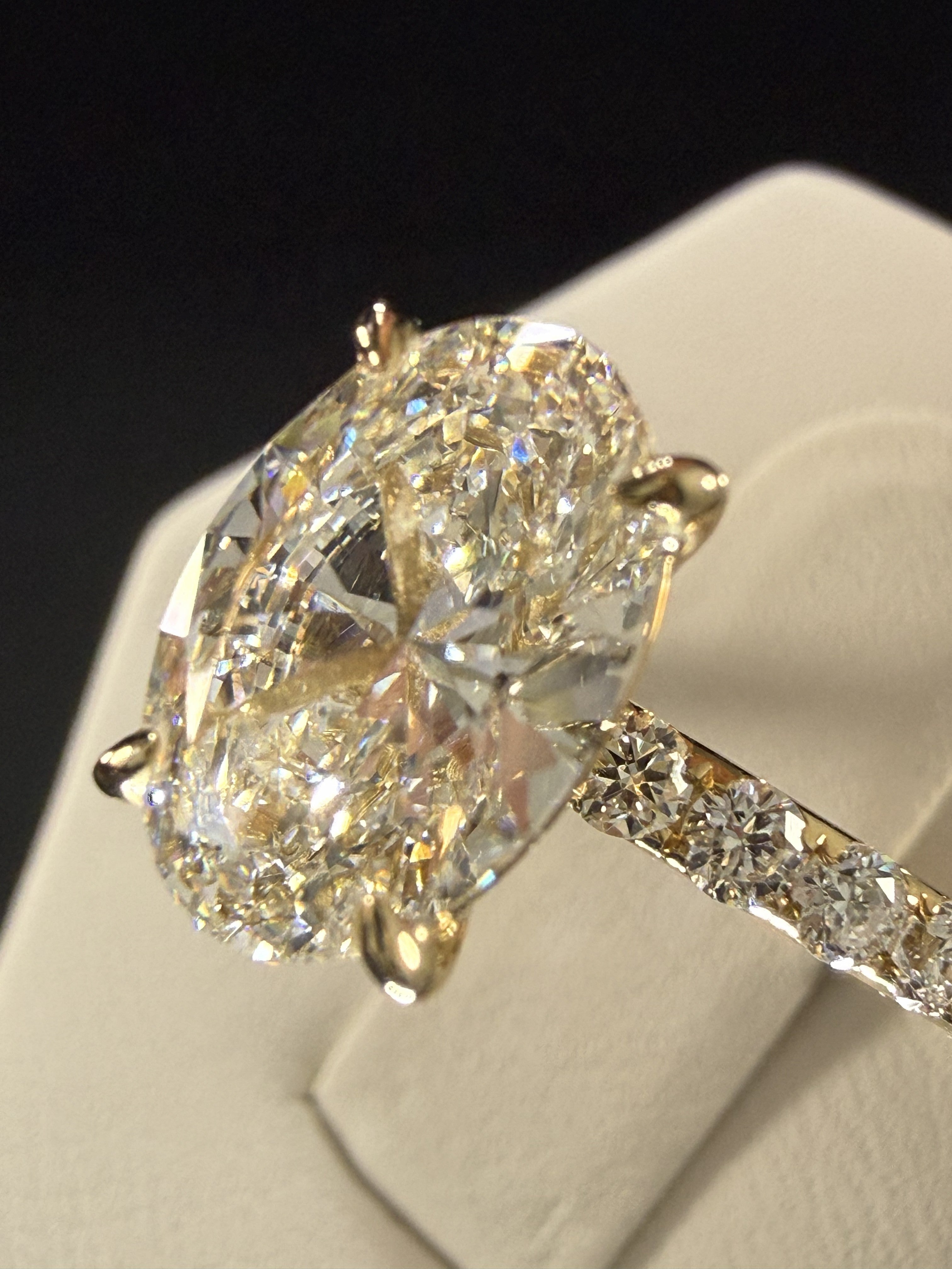 3.77ct Total Weight Oval Cut Lab Grown Diamond IGI Certified 14K Yellow Gold Engagement Ring