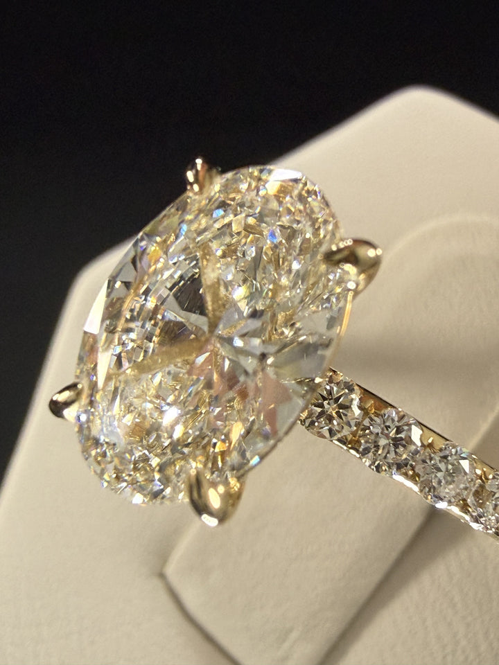 3.77ct Total Weight Oval Cut Lab Grown Diamond IGI Certified 14K Yellow Gold Engagement Ring