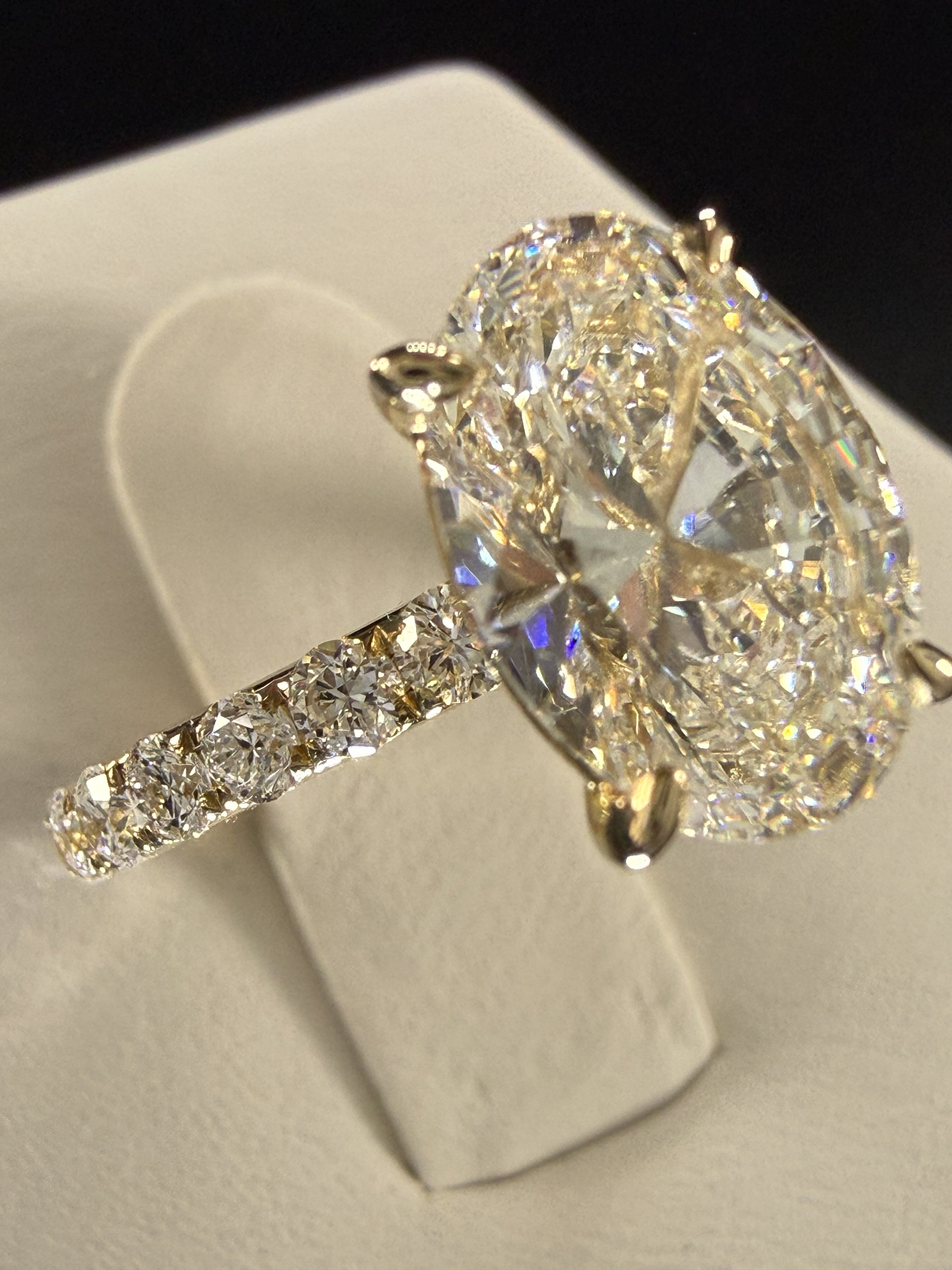 3.77ct Total Weight Oval Cut Lab Grown Diamond IGI Certified 14K Yellow Gold Engagement Ring
