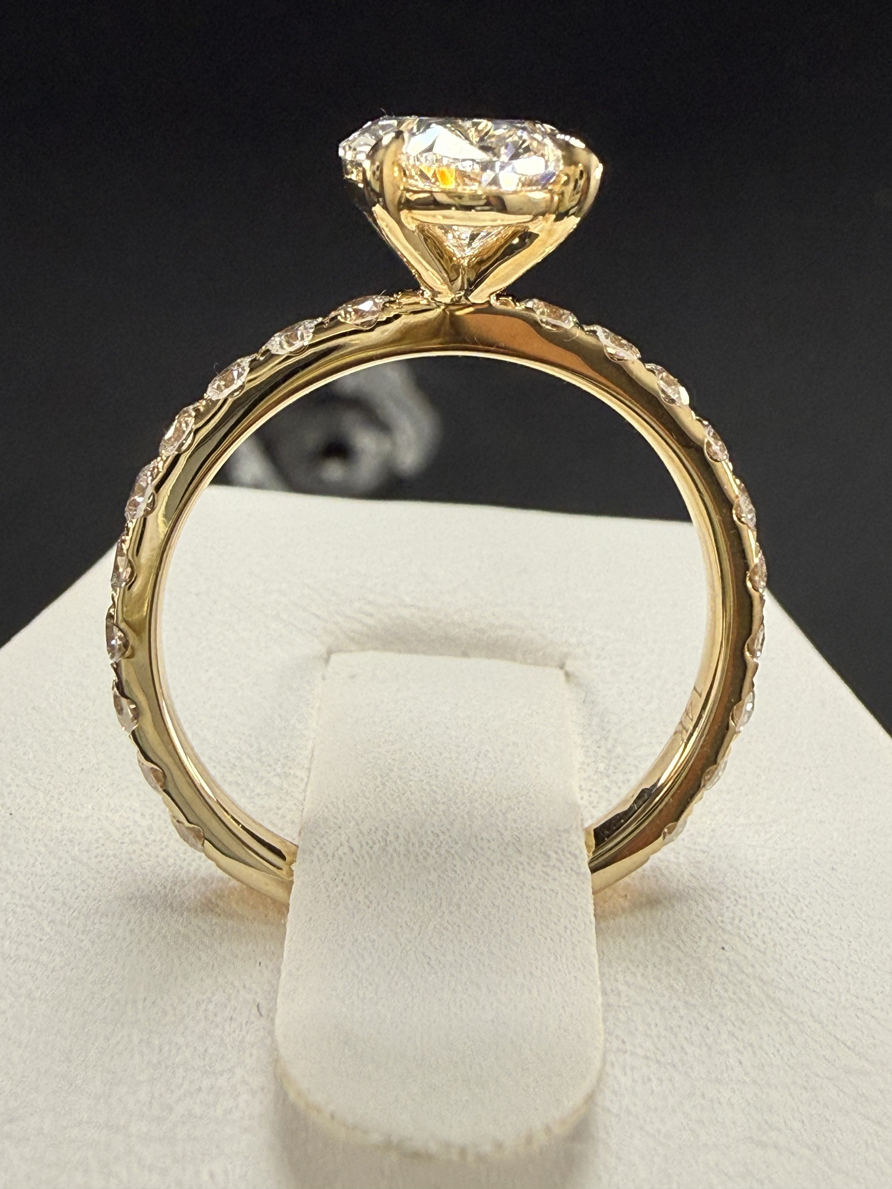 3.77ct Total Weight Oval Cut Lab Grown Diamond IGI Certified 14K Yellow Gold Engagement Ring