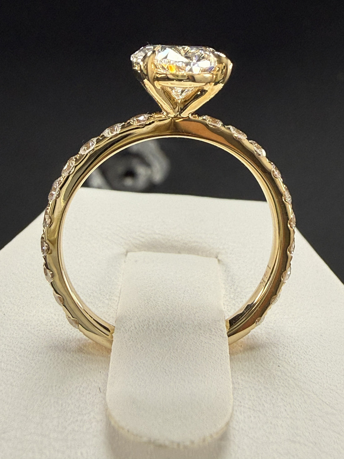 3.77ct Total Weight Oval Cut Lab Grown Diamond IGI Certified 14K Yellow Gold Engagement Ring
